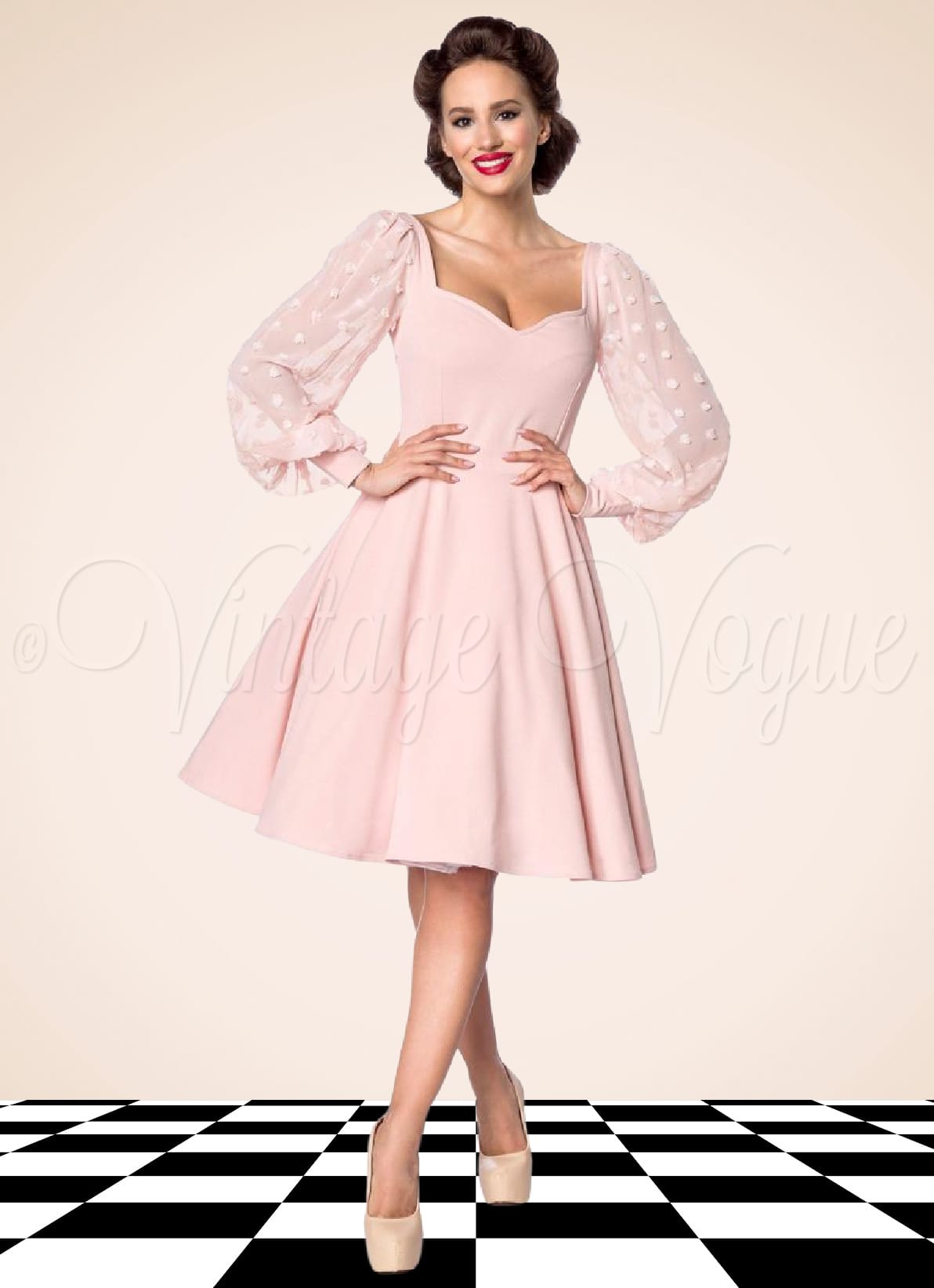 Belsira 50er Jahre Vintage Retro Swing Kleid mit Mesh Tüll in Rosa