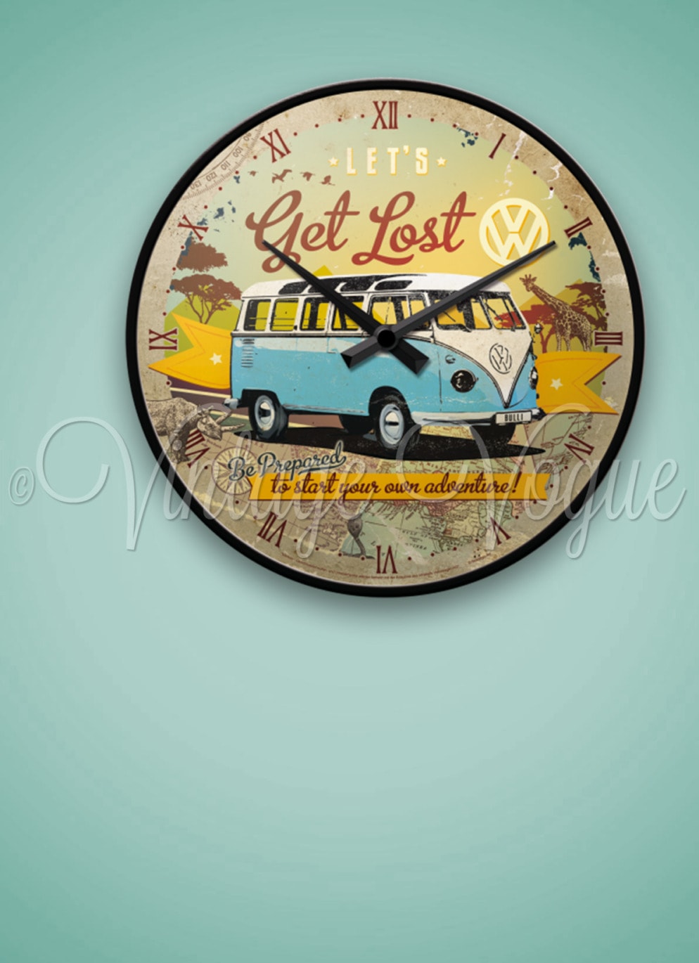 Nostalgic Art er Jahre Retro Wanduhr VW Lets get lost Braun Gelb Vintage Uhr mit Volkswagen Bus Design