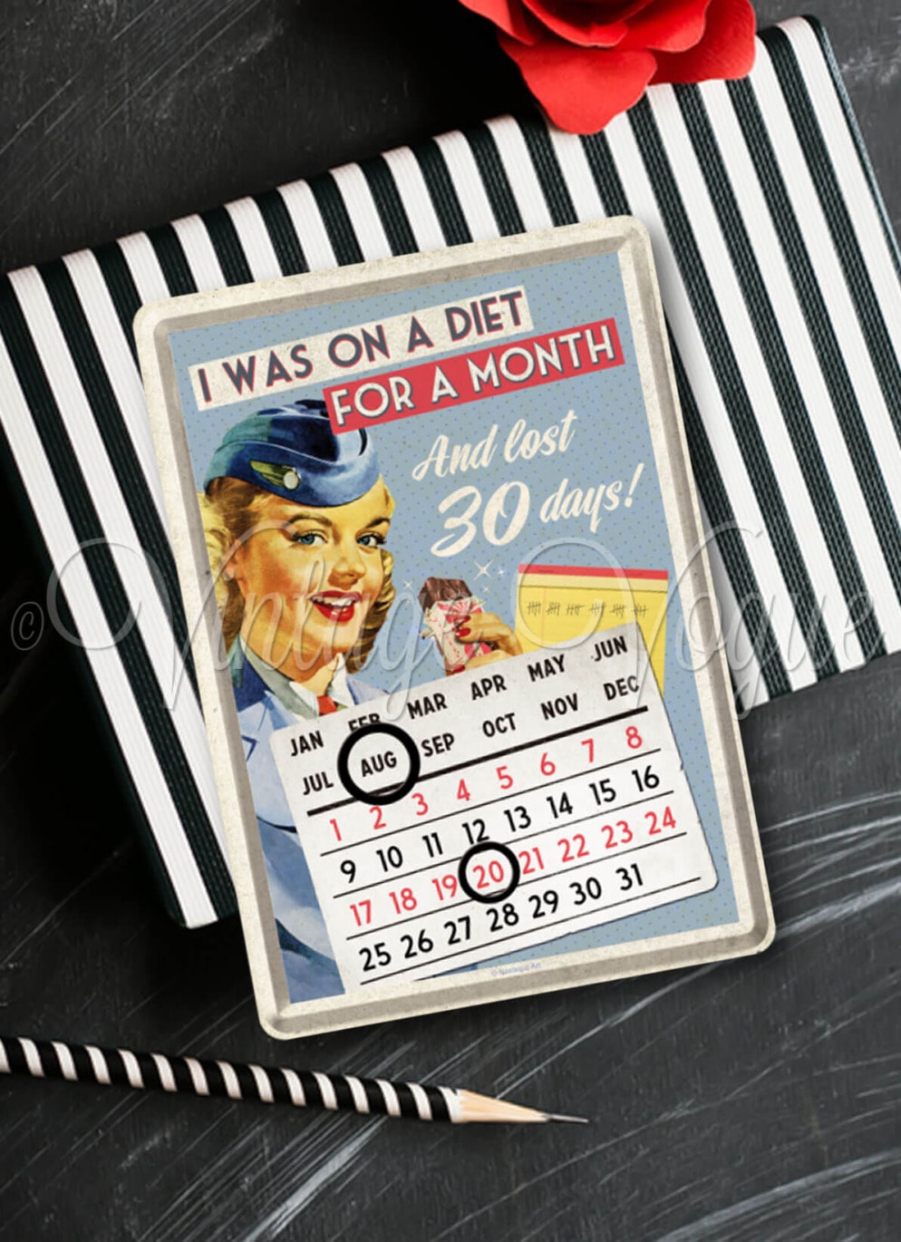 Nostalgic Art Retro Blechpostkarte & Kalender "On Diet For A Month"