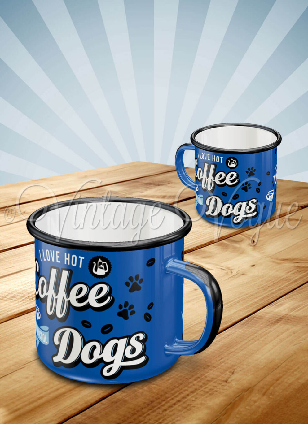 Nostalgic Art Retro Emaille Becher Hot Coffee Cool Dogs blau
