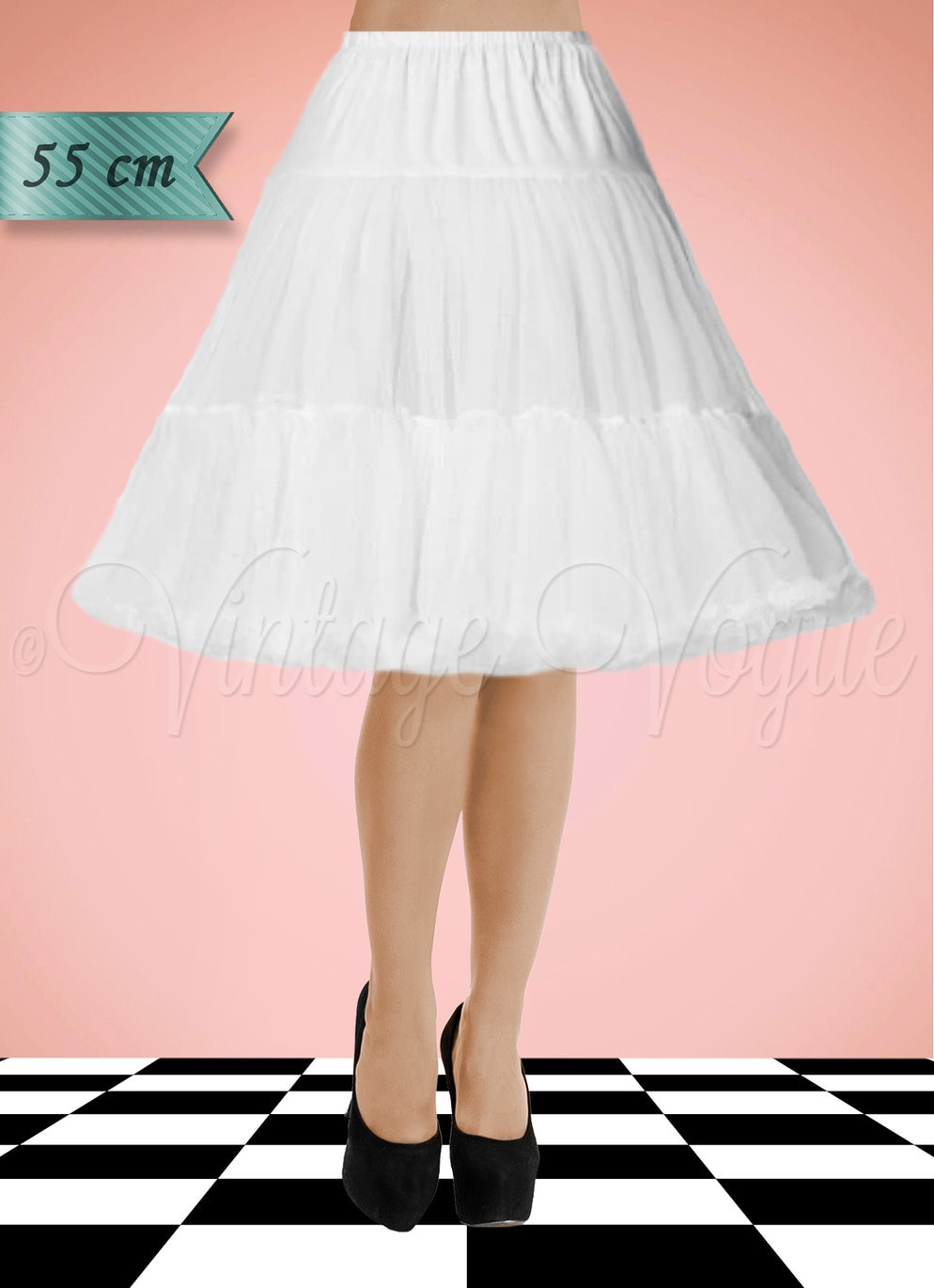 Banned 50er Jahre Rockabilly Retro Petticoat Unterrock Starlite 55 cm in Weiß