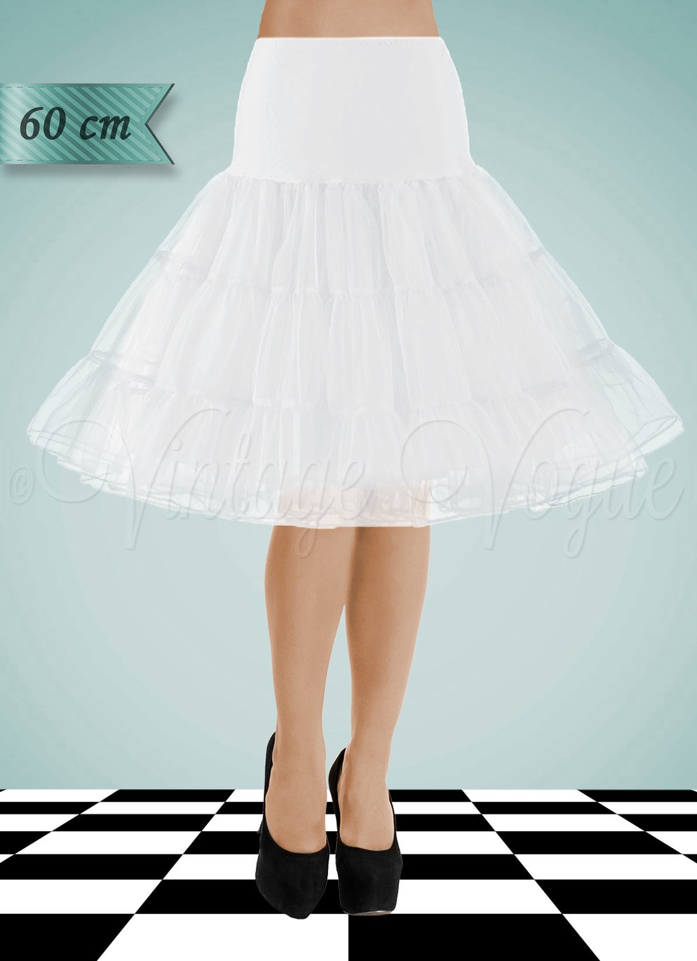 Forever Fifites Rockabilly Retro Vintage Unterrock Basic Organza Petticoat 60 cm in Weiß