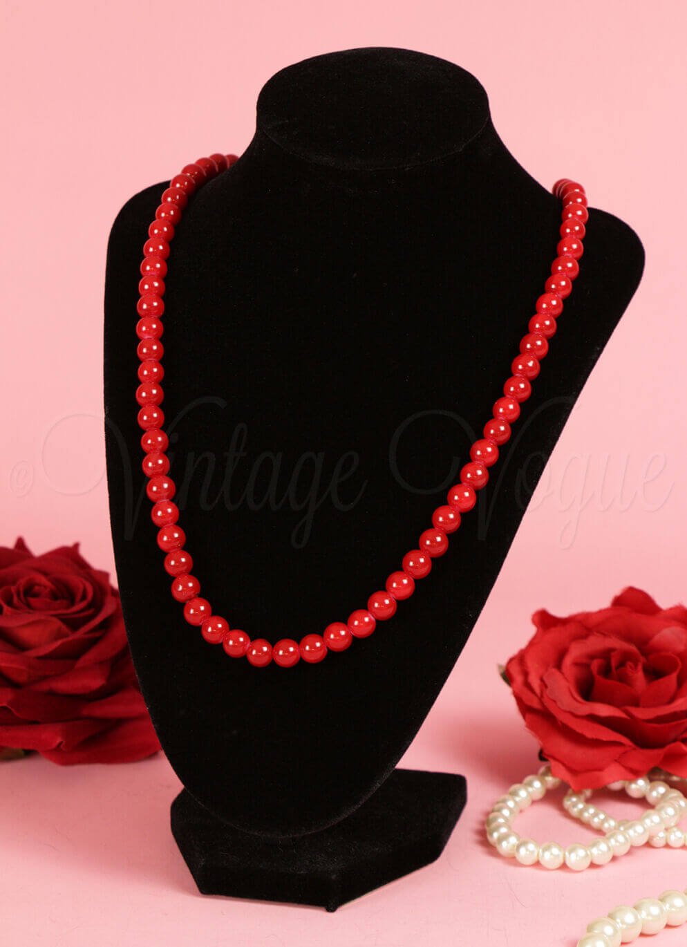 Clayre & Eef Retro Vintage Rockabilly Perlen Halskette in Rot