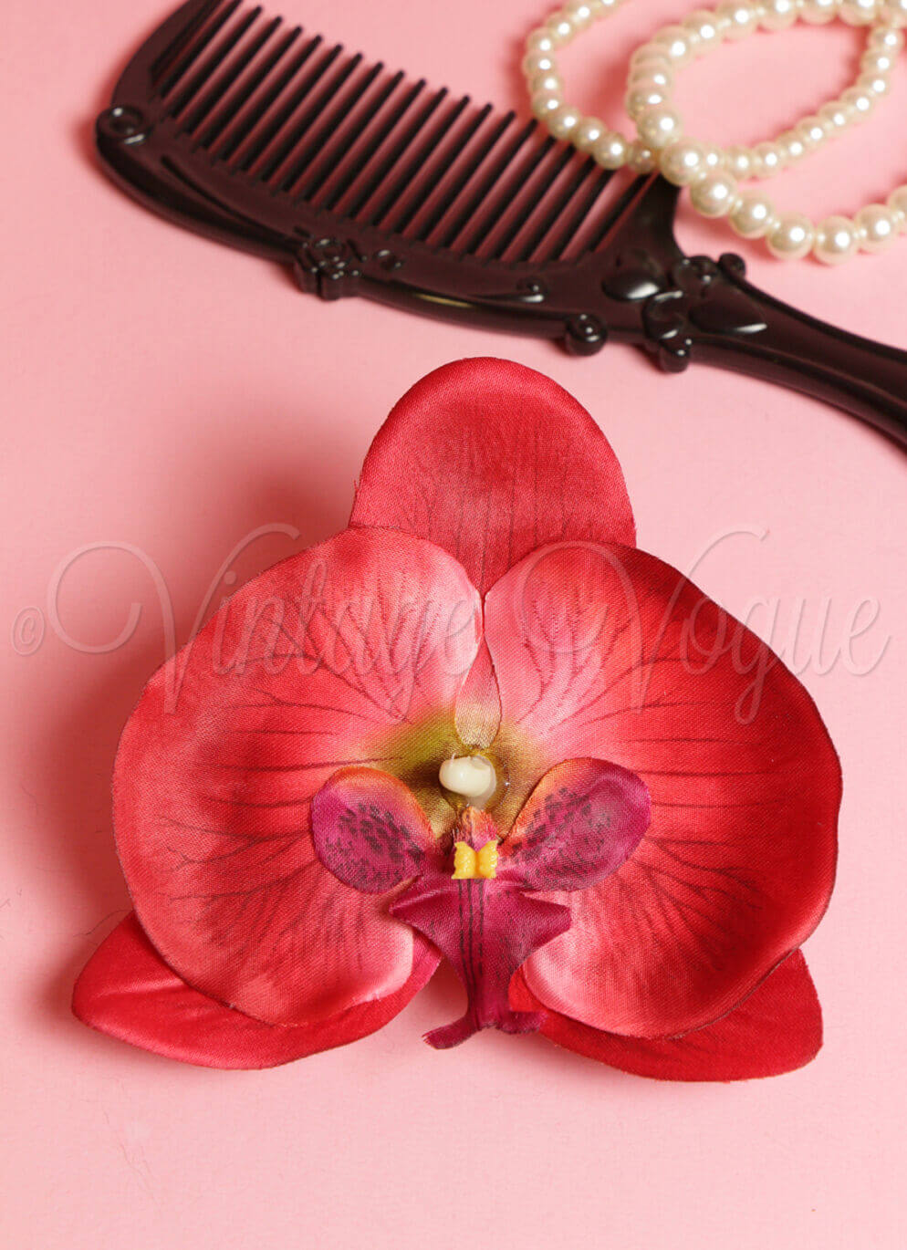Lady Lucks Boutique Vintage Haarblume Haarclip "Cece" in Rot