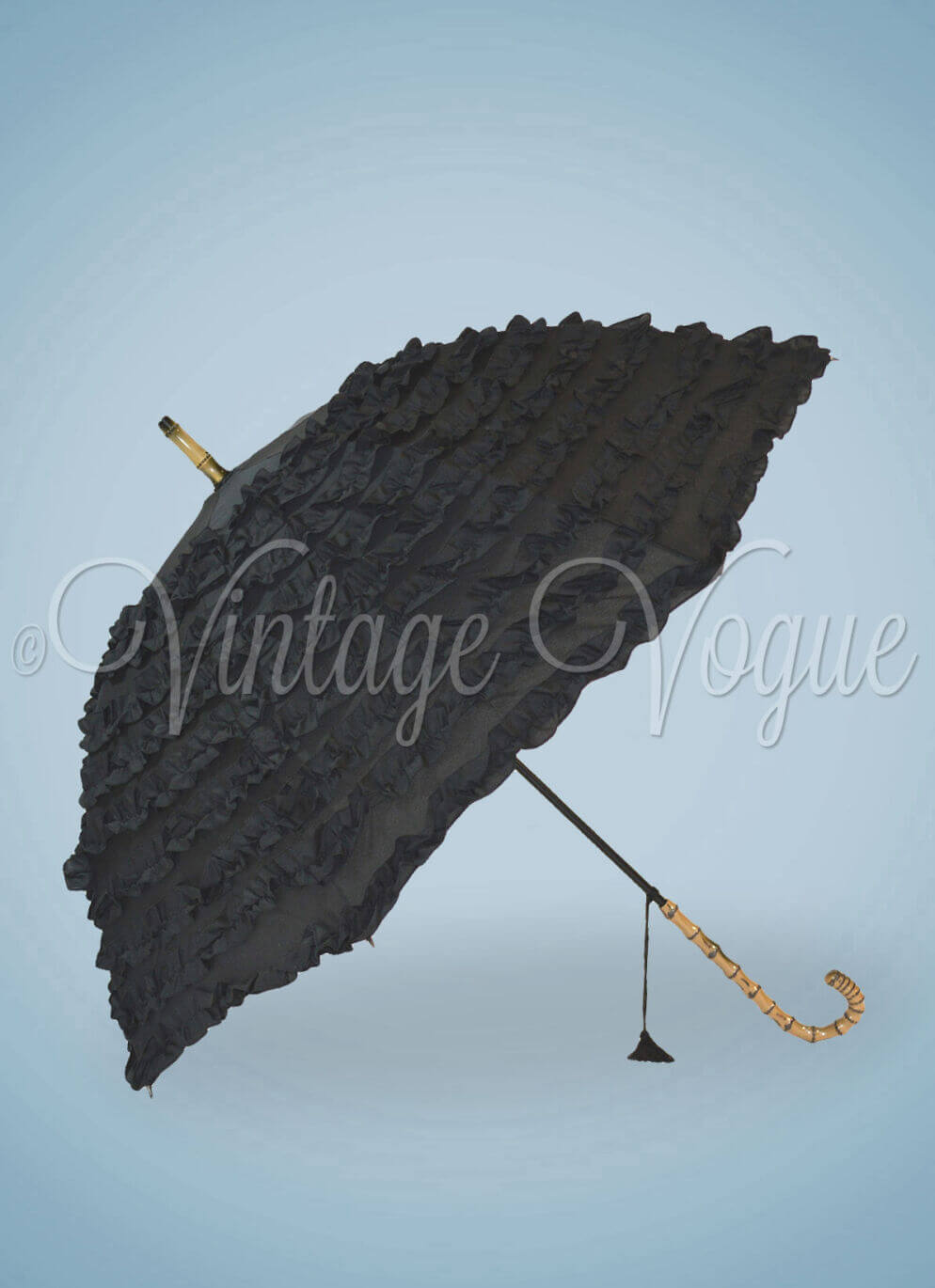 Soake Vintage Rockabilly Rüschen Regenschirm Frilled Fifi Stick in Schwarz