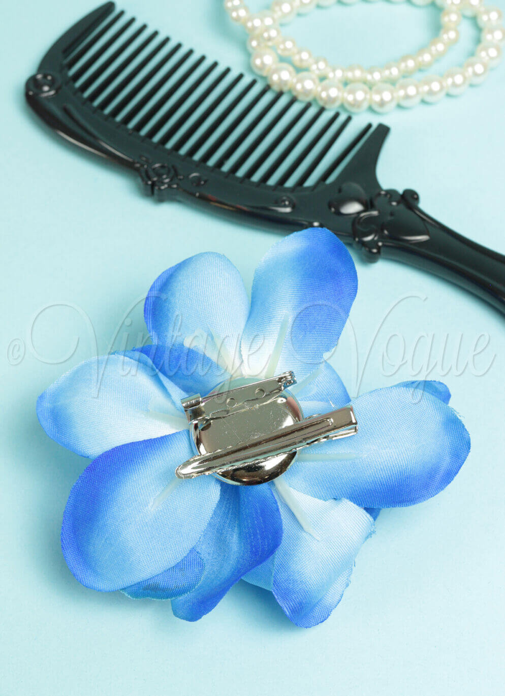 Banned Vintage Retro Haarblume Haarclip Blossom in Blau