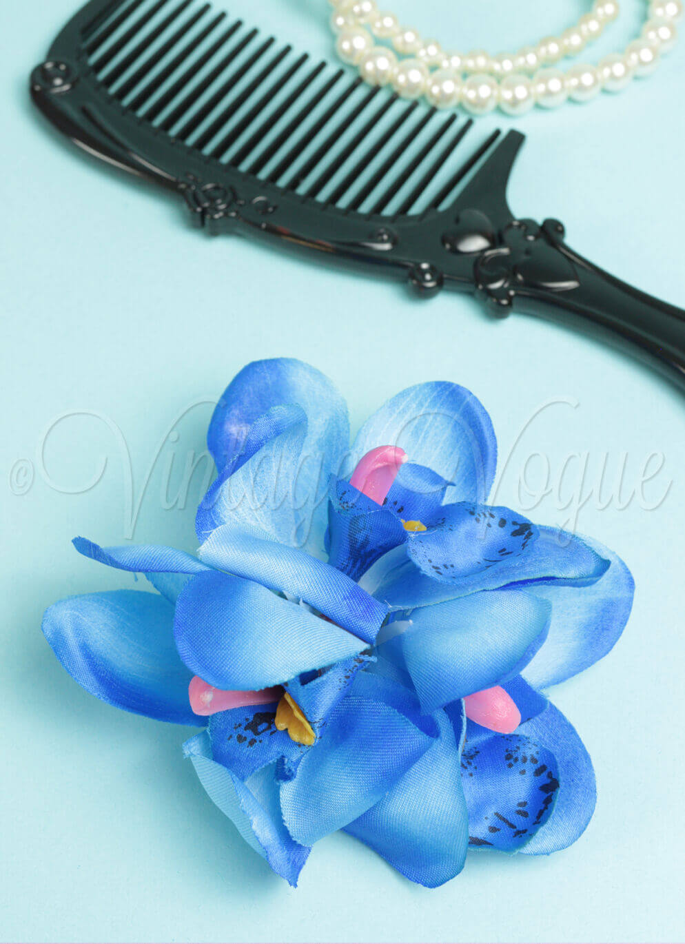 Banned Vintage Retro Haarblume Haarclip Blossom in Blau