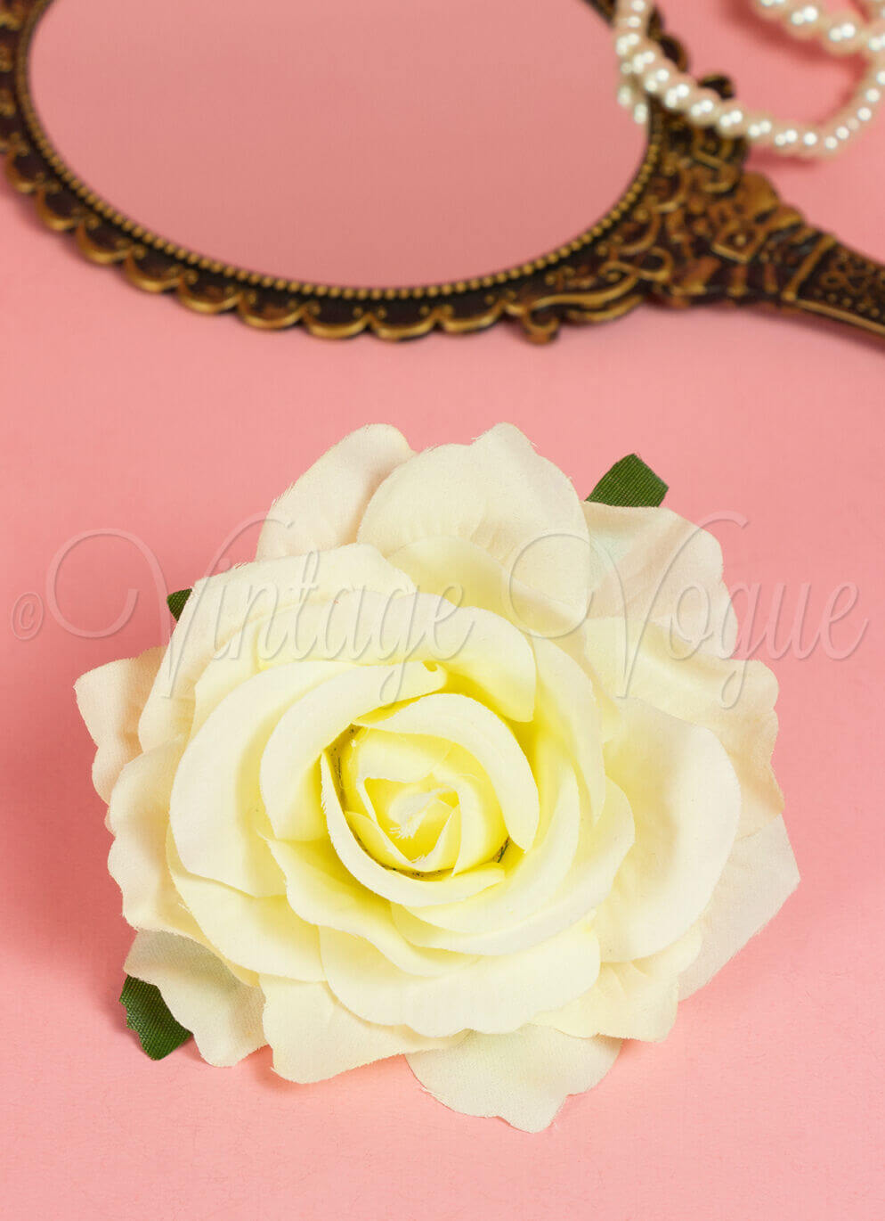 Forever Fifties Vintage Retro Rosen Haarblume Haarclip Sweet Rose in Creme Weiß