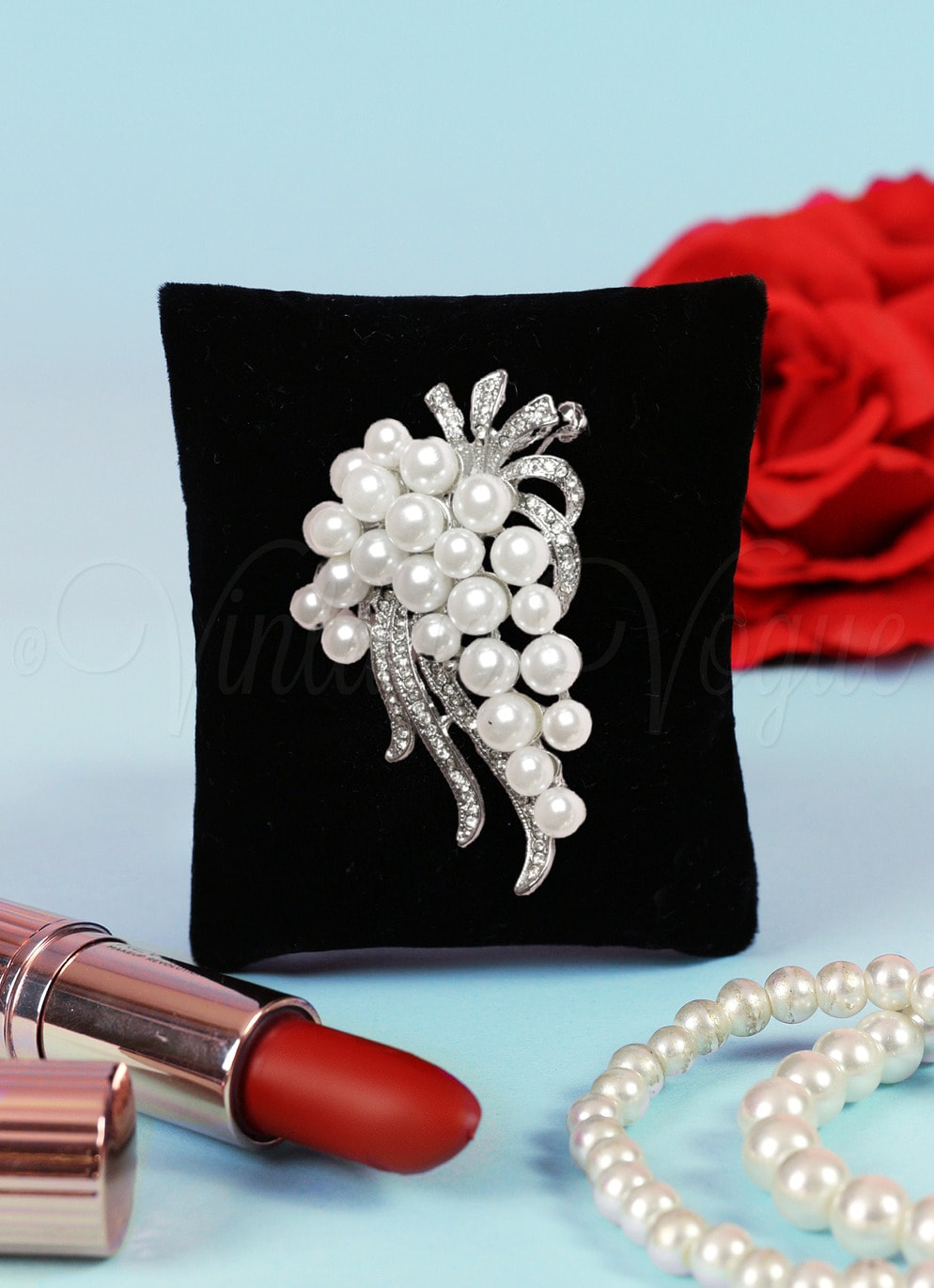 Oh so Retro! Vintage Perlen Brosche Big Pearl Bow in Silber