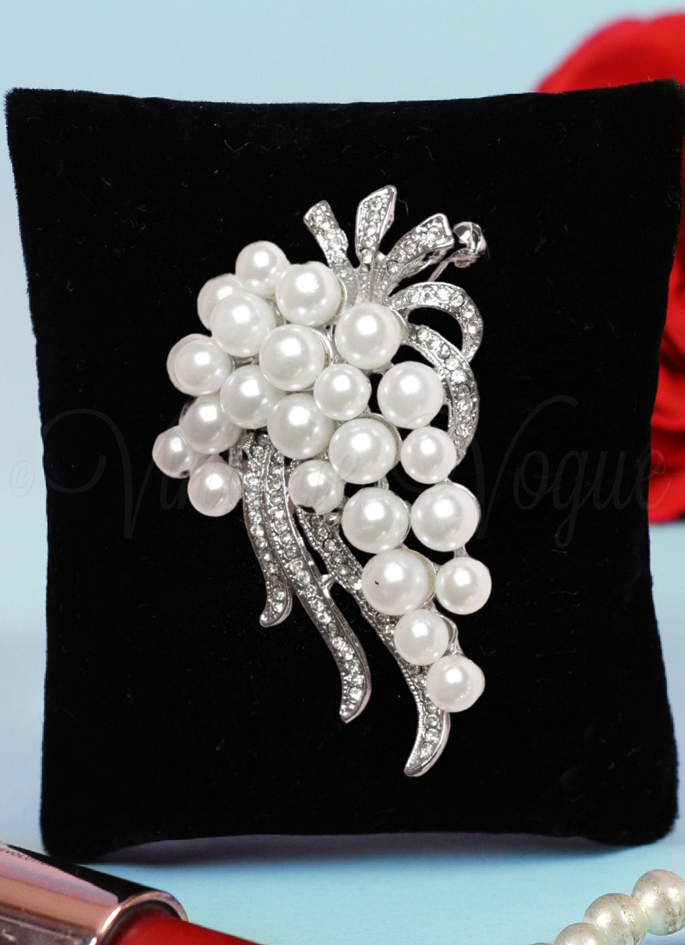 Oh so Retro! Vintage Perlen Brosche Big Pearl Bow in Silber