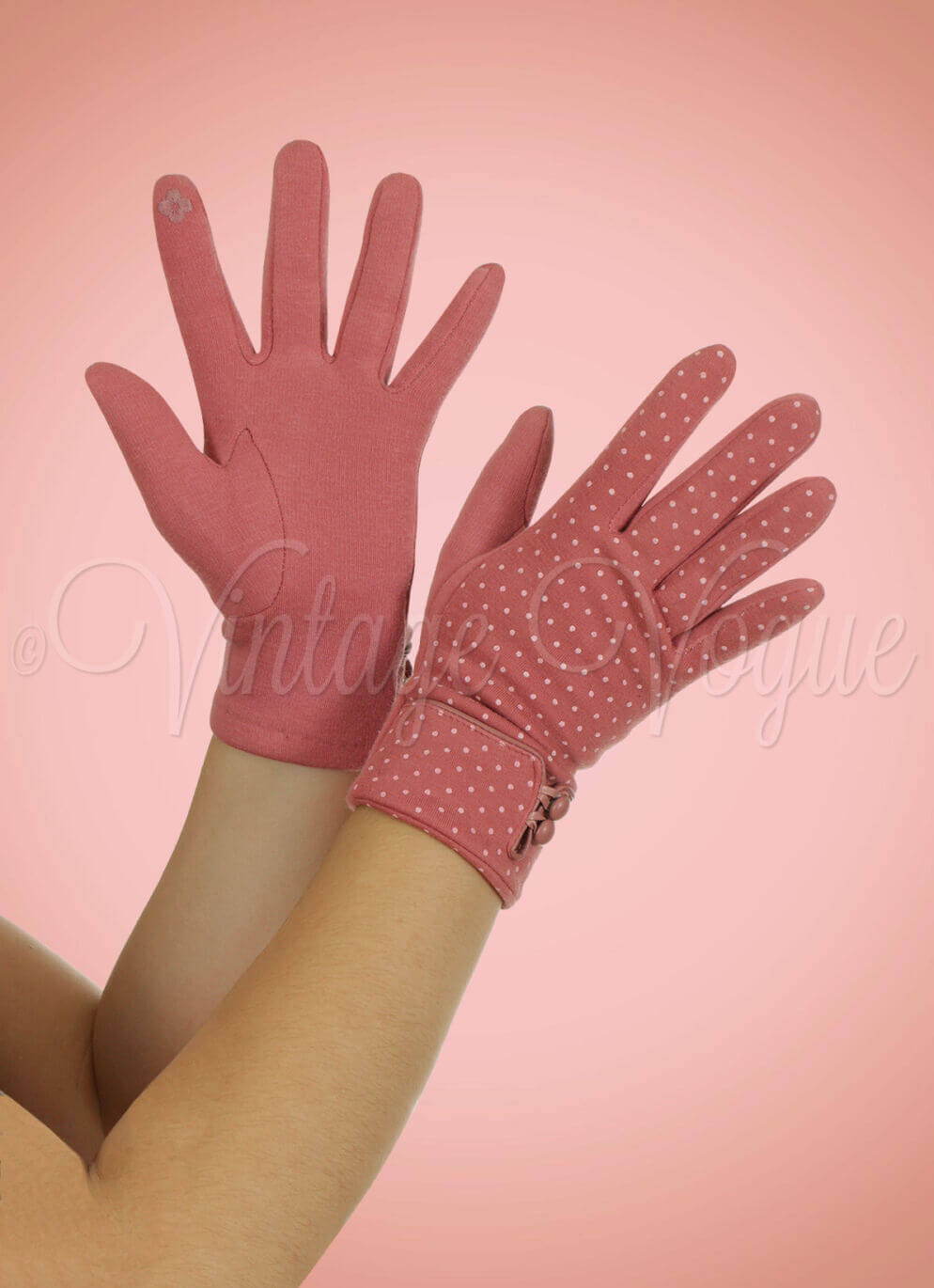 Banned 50er Jahre Vintage Retro Punkte Handschuhe Leila in Rosa