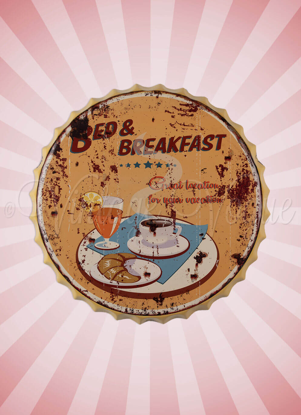 Clayre & Eef 50er Jahre Vintage Retro Kronkorken Blechschild Bed & Breakfast