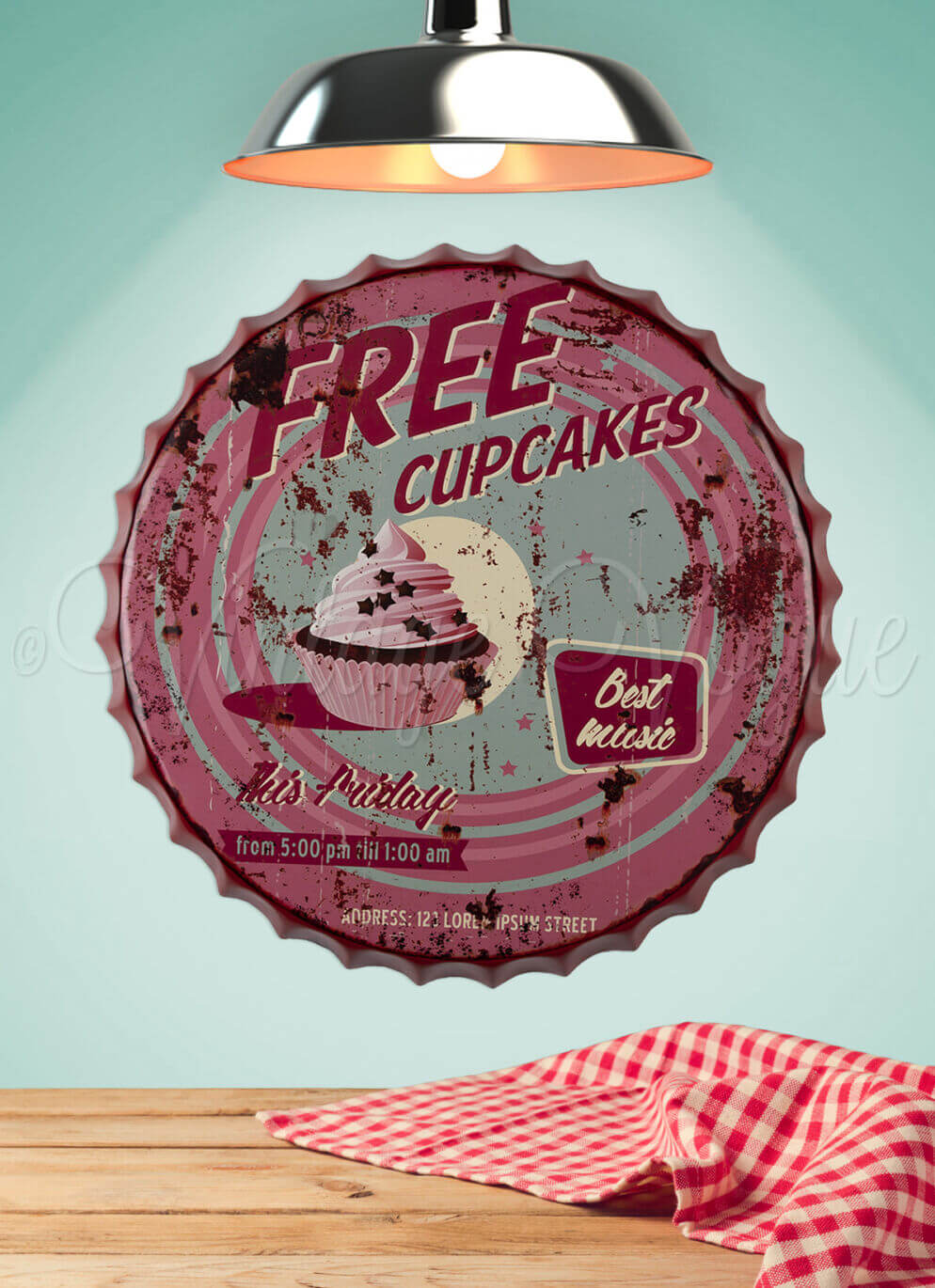 Clayre & Eef 50er Jahre Vintage Retro Kronkorken Blechschild Free Cupcakes