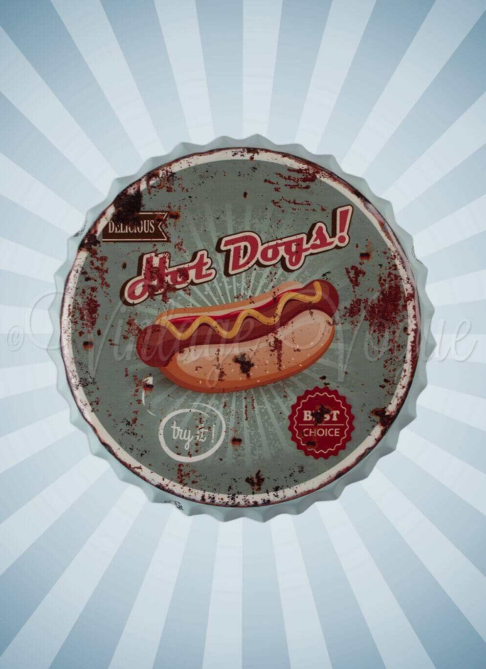 Clayre & Eef 50er Jahre Vintage Retro Kronkorken Blechschild Hot Dogs