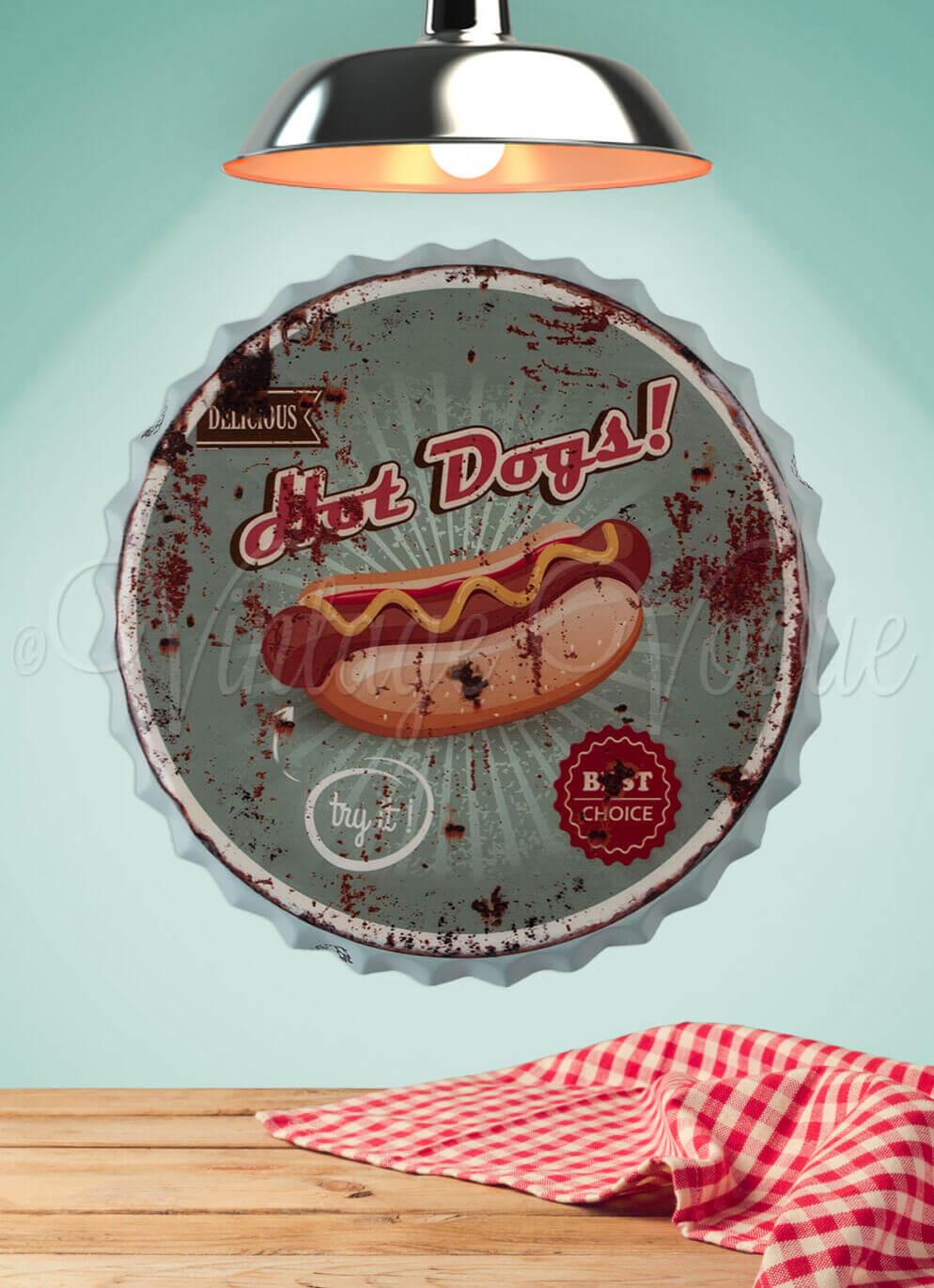 Clayre & Eef 50er Jahre Vintage Retro Kronkorken Blechschild Hot Dogs