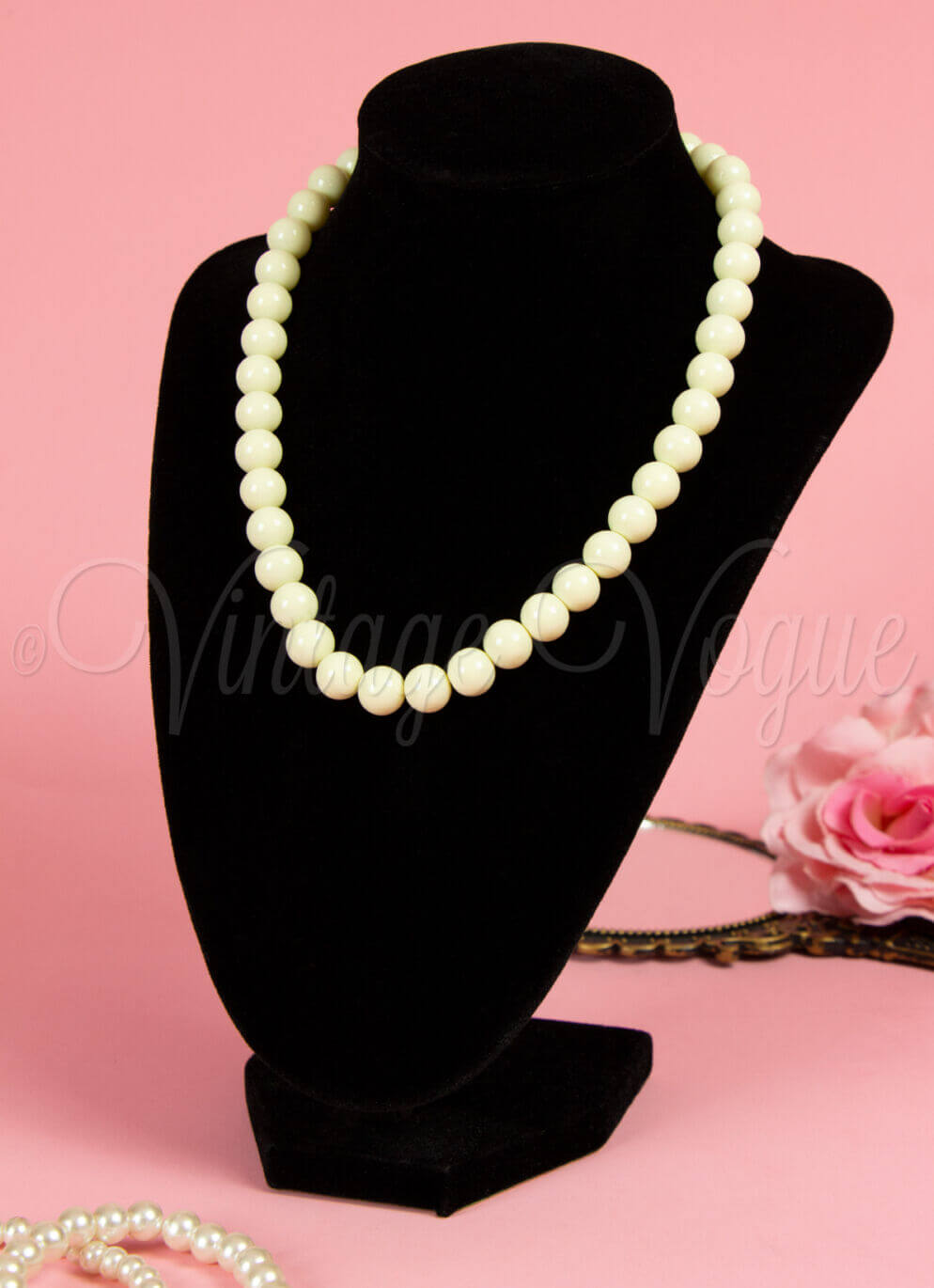 Collectif 50er Jahre Retro Vintage Perlen Halskette Dainty in Elfenbein