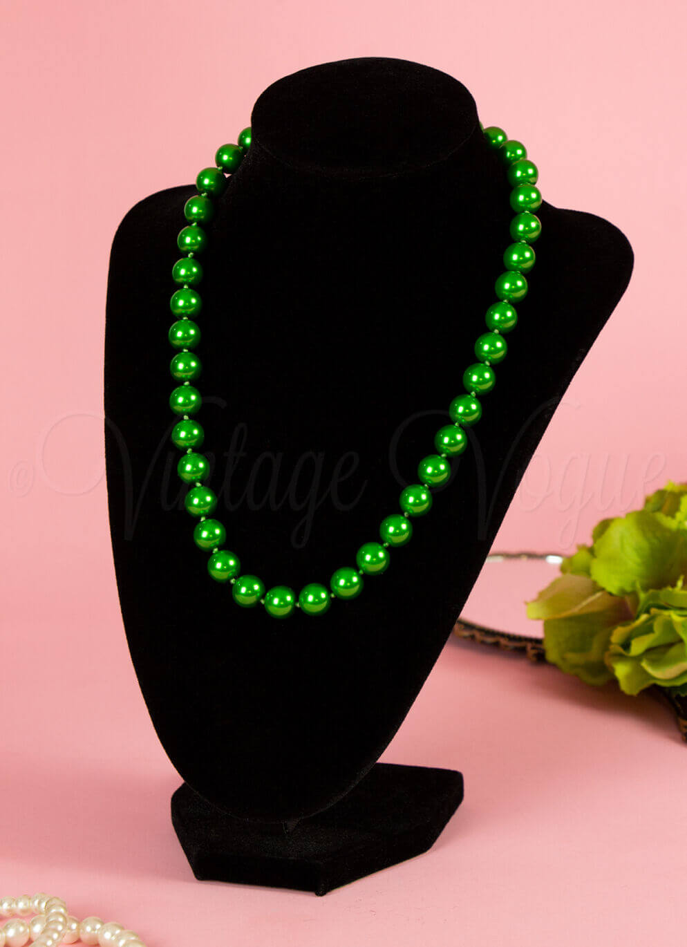 Collectif 50er Jahre Retro Vintage Perlen Halskette Dainty in Lime Grün