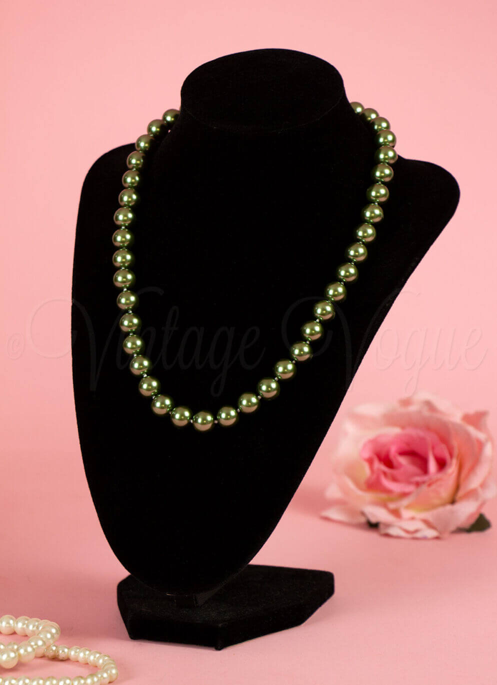 Forever Fifties 50er Jahre Retro Vintage Perlen Halskette in Oliv Grün