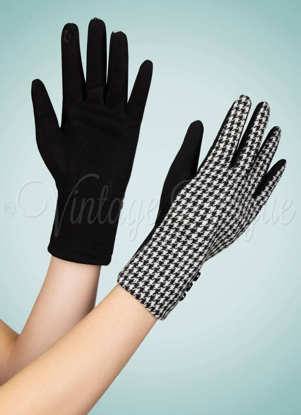 Voodoo Vixen 40er Jahre Vintage Retro Hahnentritt Handschuhe Golightly in Schwarz Weiß