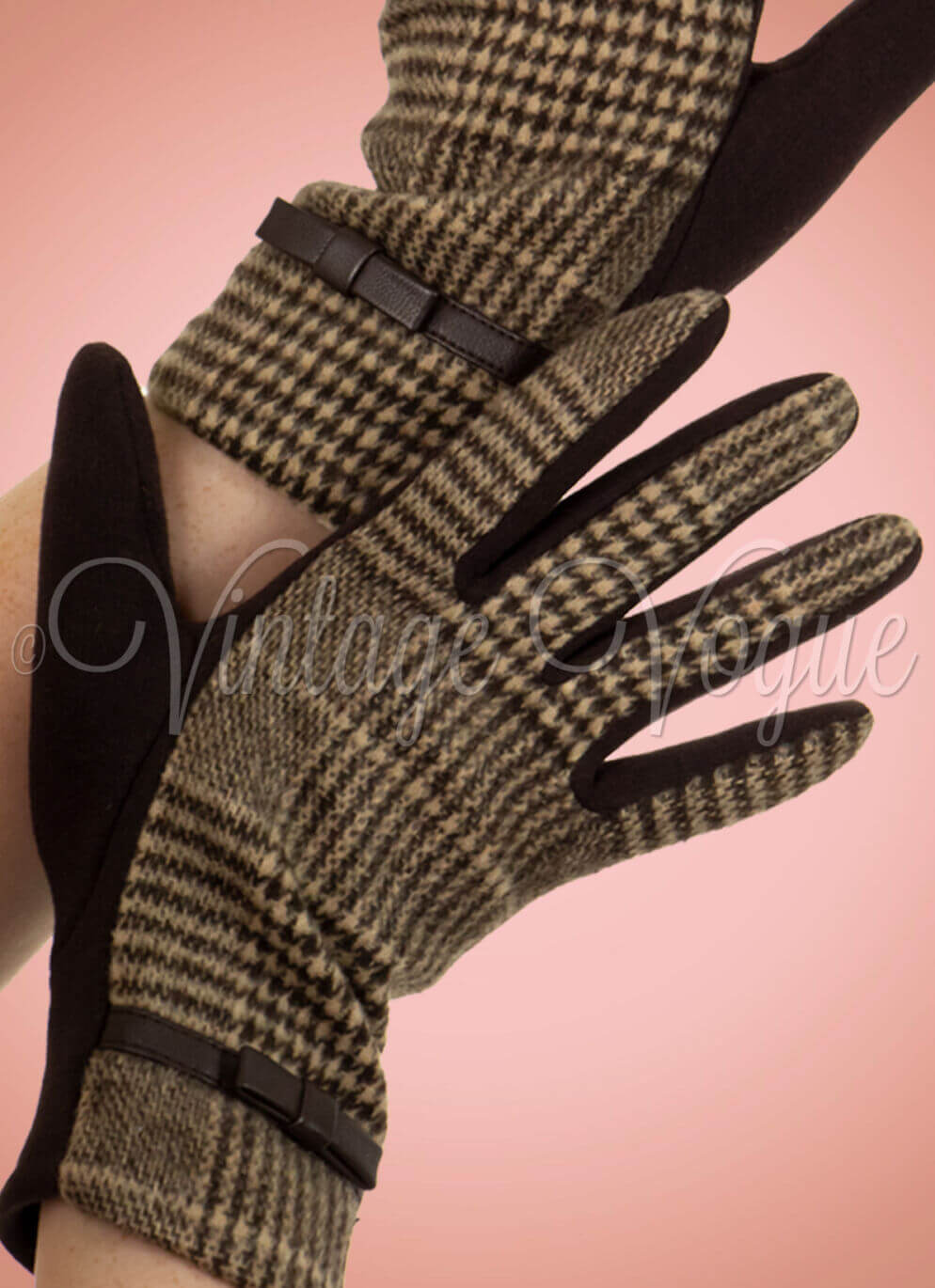 Voodoo Vixen 40er Jahre Vintage Retro Tartan Handschuhe Clara in Braun