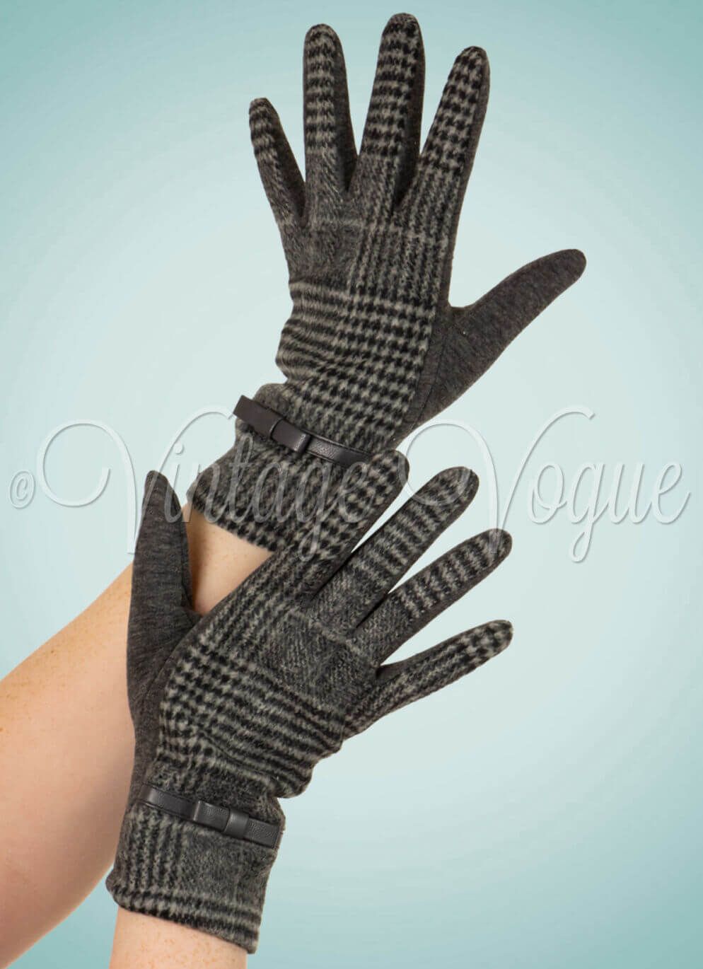 Voodoo Vixen 40er Jahre Vintage Retro Tartan Handschuhe Clara in Grau