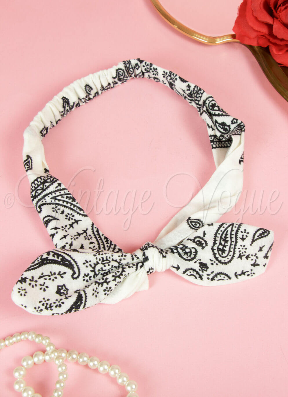 Forever Fifties 50er Jahre Rockabilly Retro Bandana Haarband Paisley in Weiß