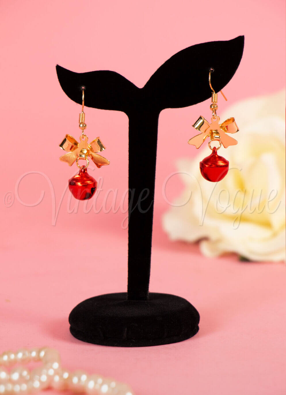 Forever Fifties Vintage Retro Weihnachts Ohrhänger Jingle Bells in Rot Gold