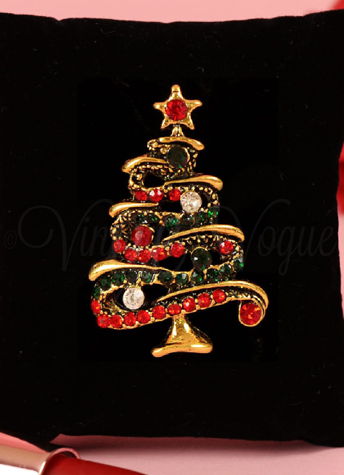 Oh so Retro Vintage Weihnachts Brosche Christmas Tree Brooch in Rot Grun