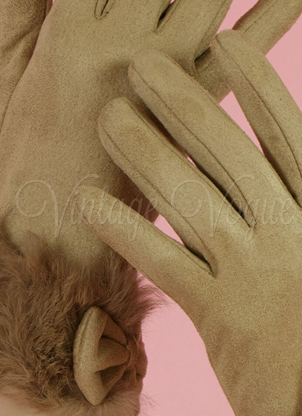 Forever Fifties 40er Jahre Vintage Velour & Fell Winter Handschuhe in Beige