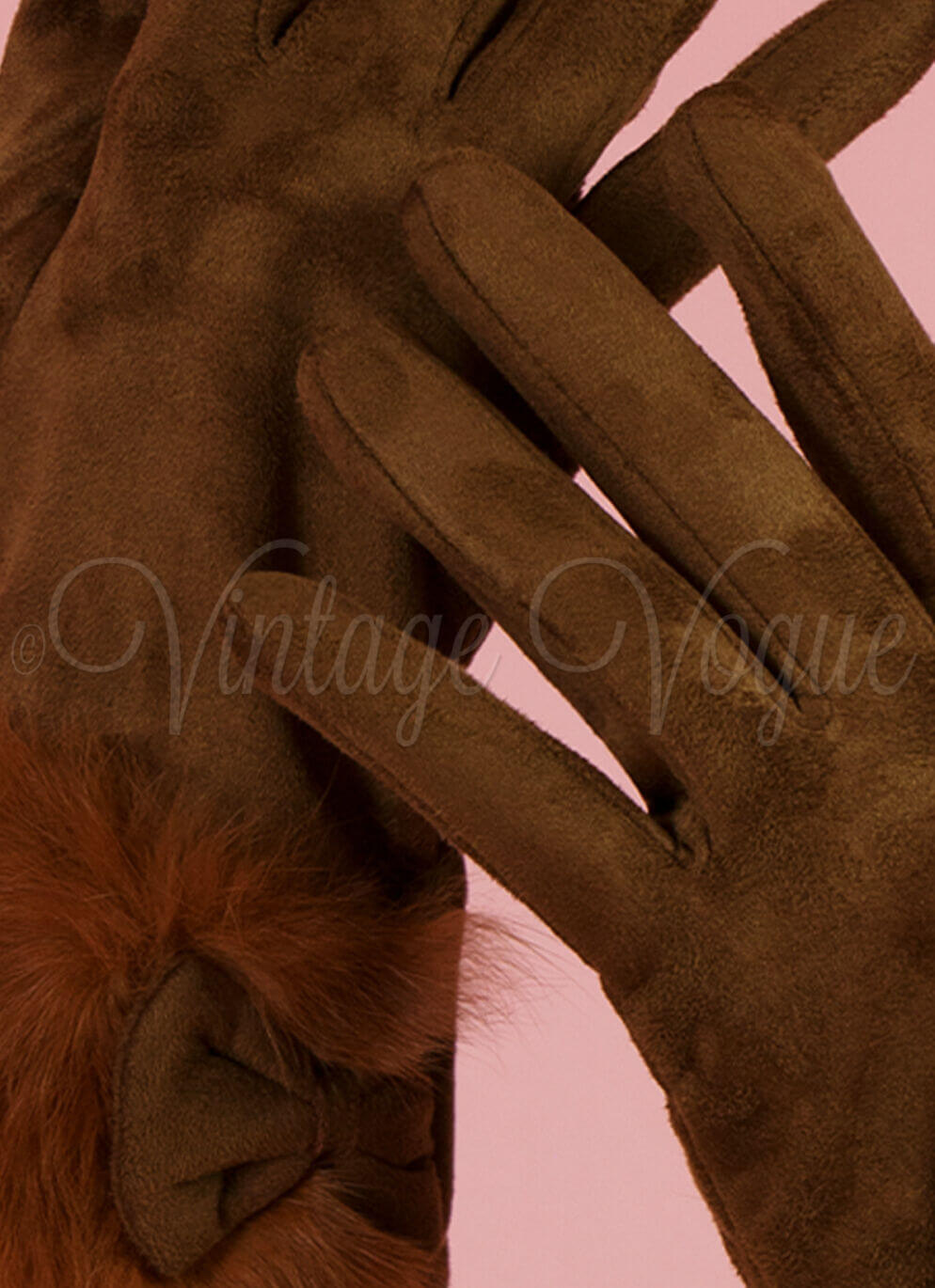 Forever Fifties 40er Jahre Vintage Velour & Fell Winter Handschuhe in Braun