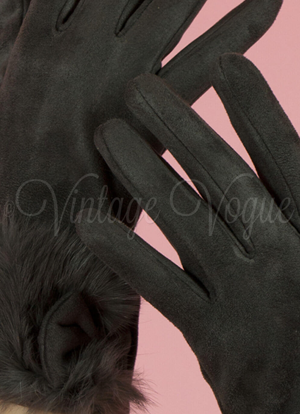 Forever Fifties 40er Jahre Vintage Velour & Fell Winter Handschuhe in Grau