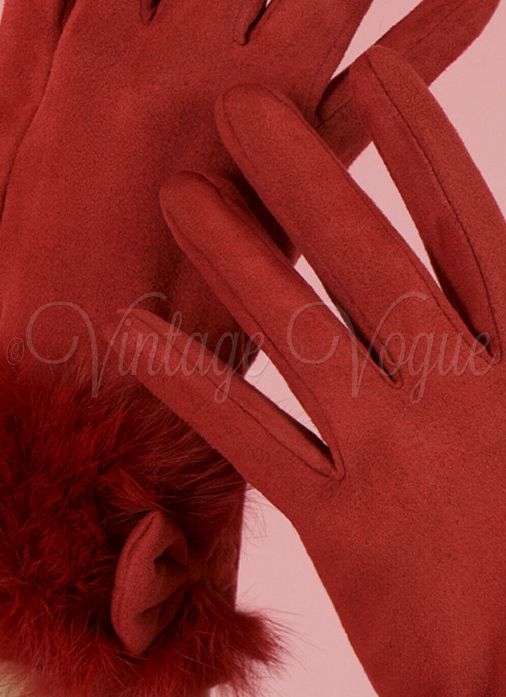 Forever Fifties 40er Jahre Vintage Velour & Fell Winter Handschuhe in Rot