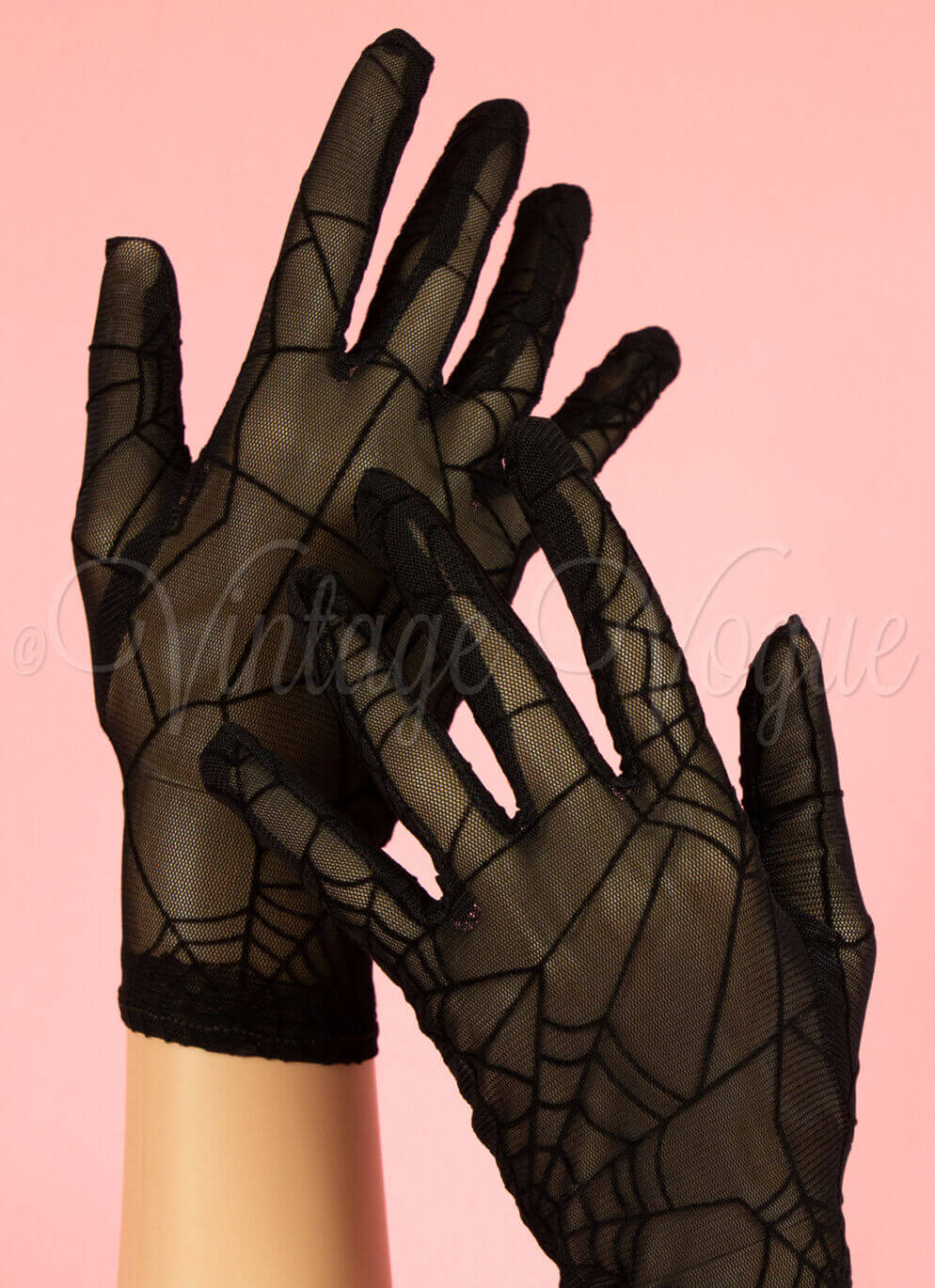 Banned 50er Jahre Halloween Spinnennetz Handschuhe Black Widow in Schwarz