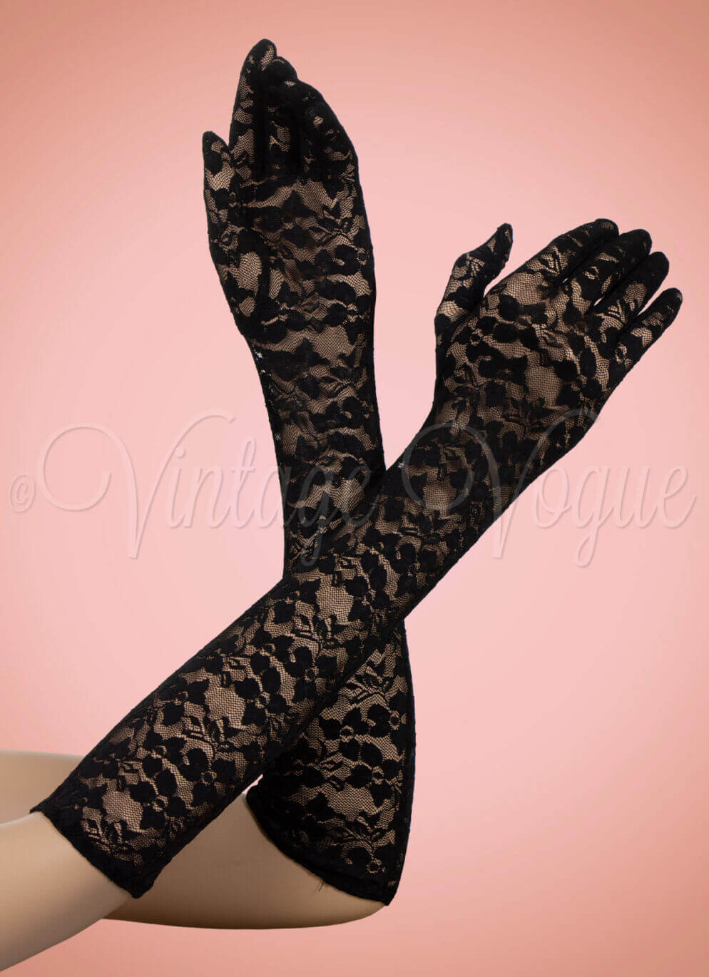 Belsira 40er Jahre Vintage Spitzen Handschuhe "Lace Gloves" in Schwarz
