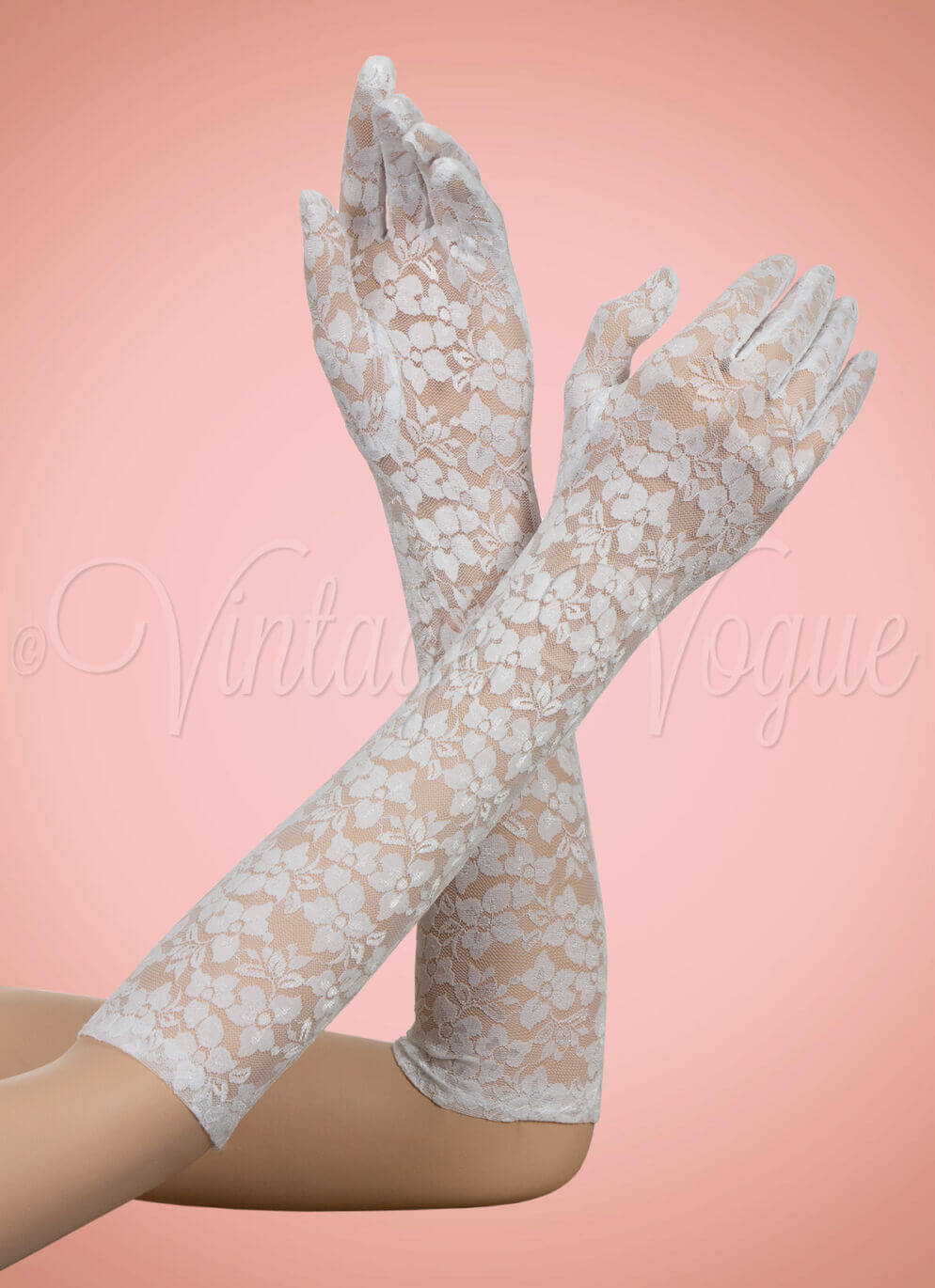 Belsira 40er Jahre Vintage Spitzen Handschuhe Lace Gloves in Weiß