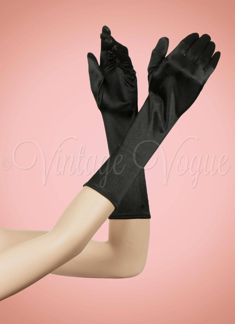 Leg Avenue 40er Jahre Vintage Pin Up Handschuhe Elbow Satin Gloves in Schwarz