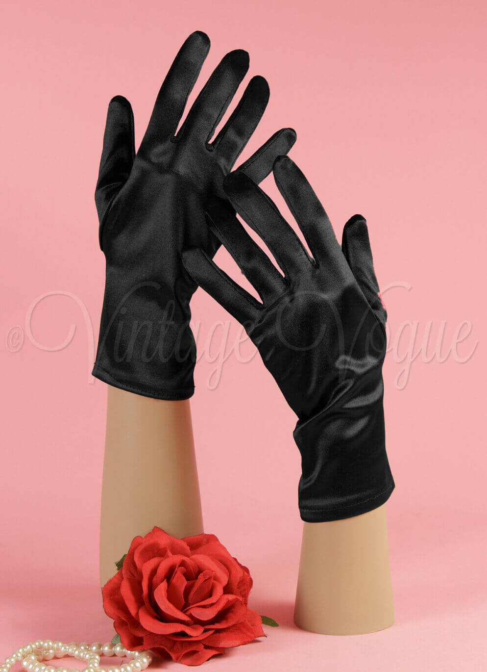 Leg Avenue 40er Jahre Vintage Pin Up Handschuhe Wrist Satin Gloves in Schwarz