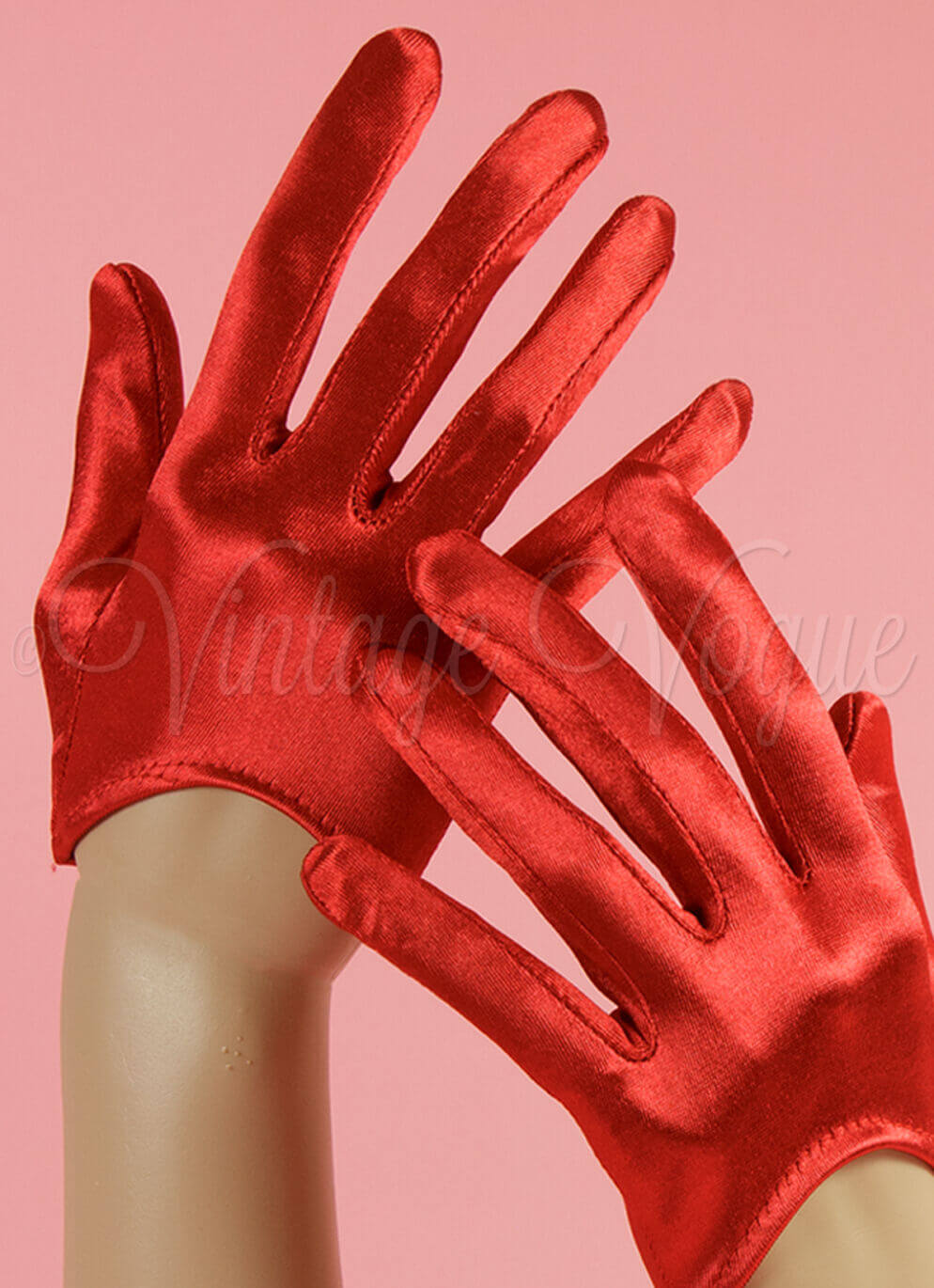 Leg Avenue 40er Jahre Vintage Pin Up Satin Handschuhe Cropped Gloves in Rot