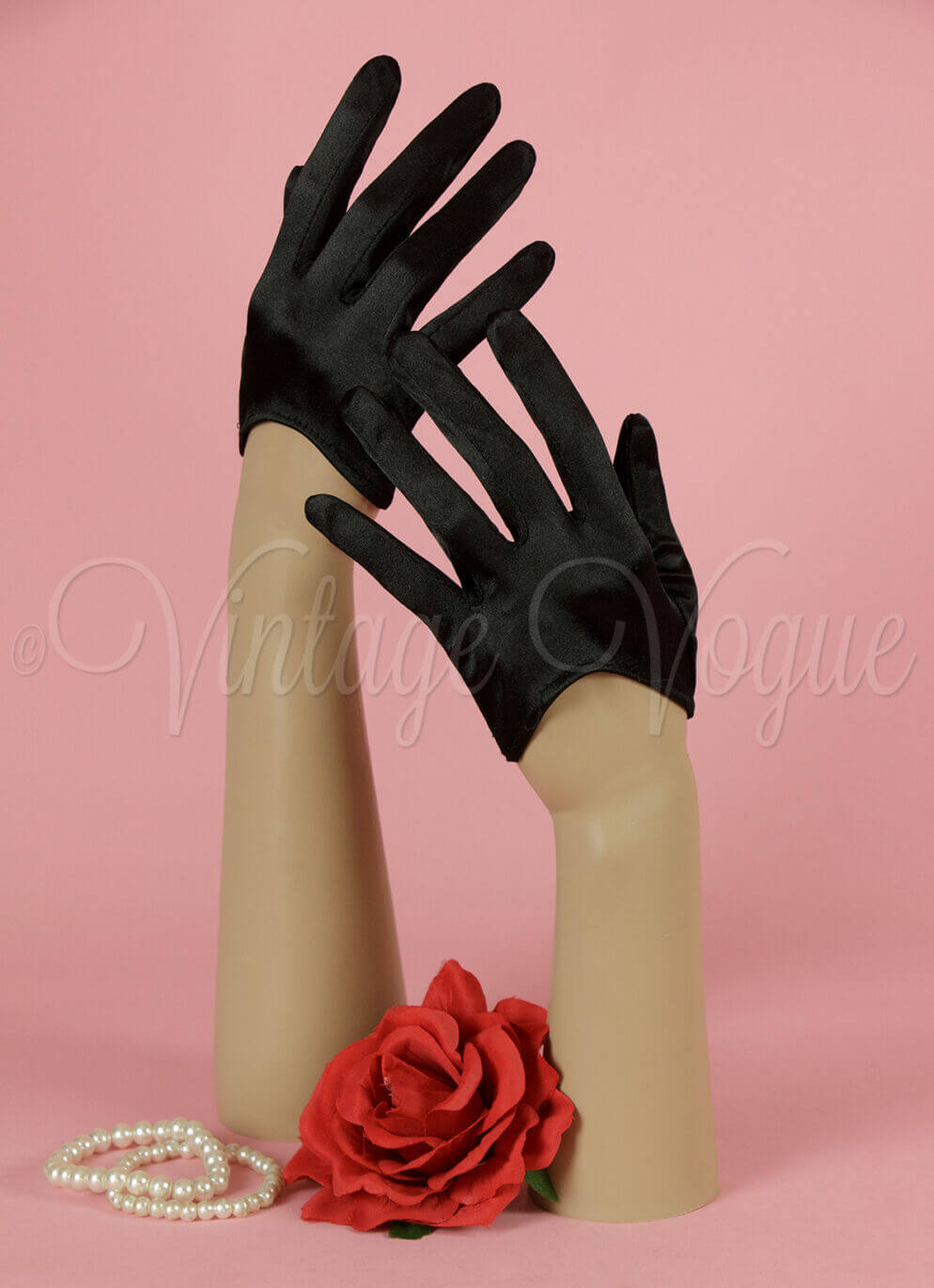 Leg Avenue 40er Jahre Vintage Pin Up Satin Handschuhe Cropped Gloves in Schwarz