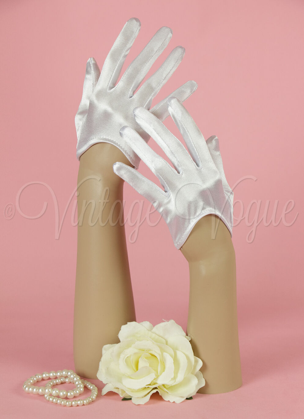 Leg Avenue 40er Jahre Vintage Pin Up Satin Handschuhe Cropped Gloves in Weiß