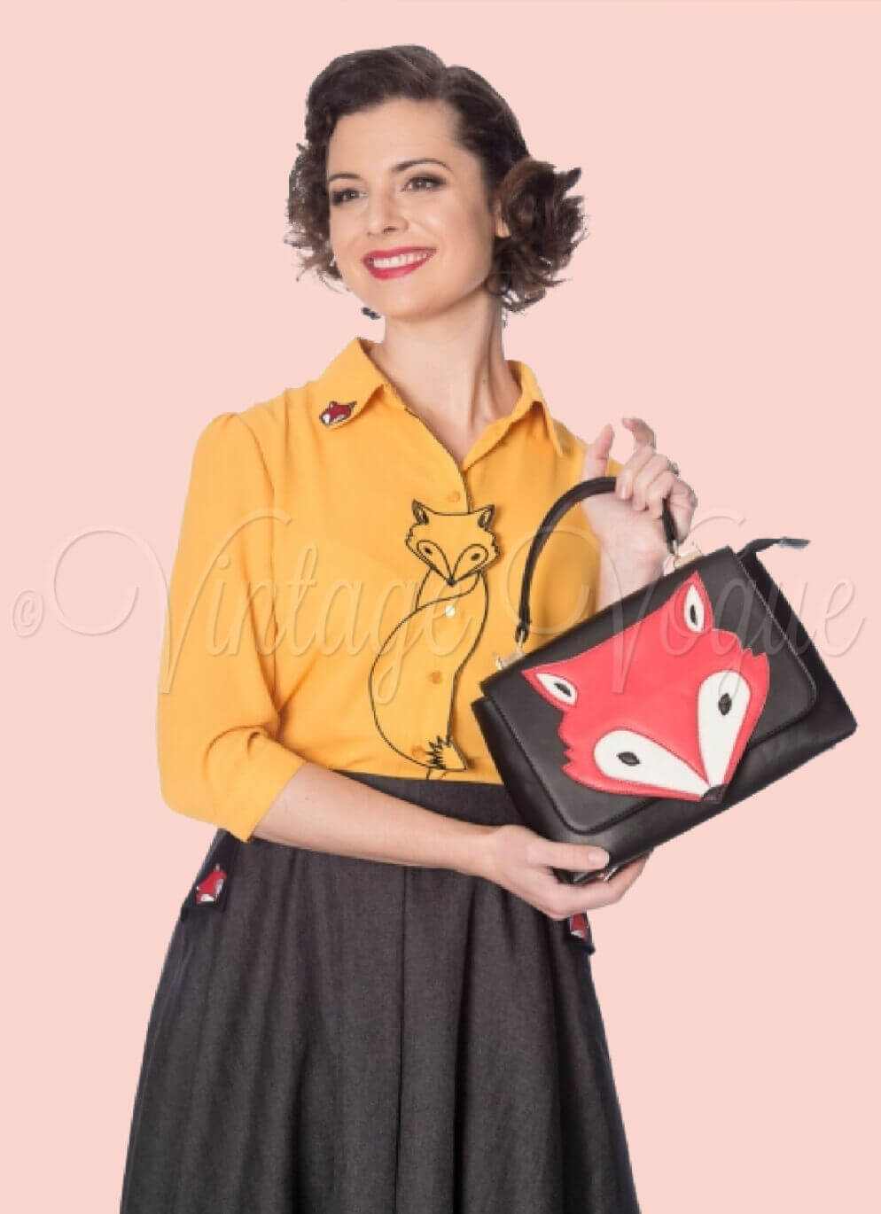 Banned Vintage Retro Fuchs Handtasche Foxy Bag in Schwarz & Rot
