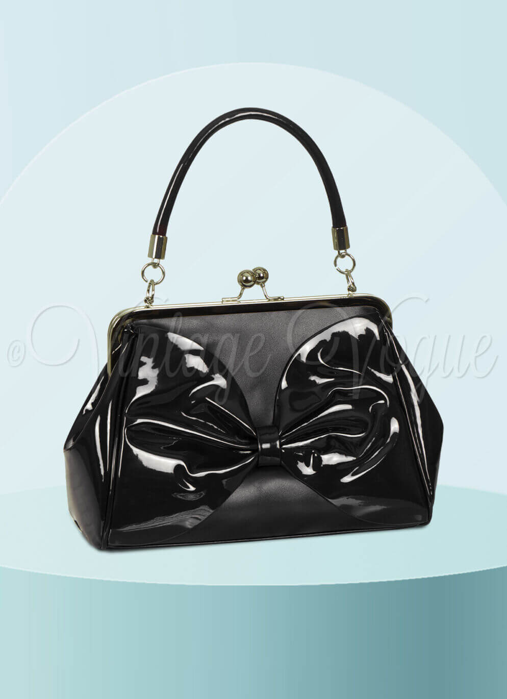 Banned Vintage Retro Lack Schleifen Handtasche “Hollywood Glam Bag” in Schwarz