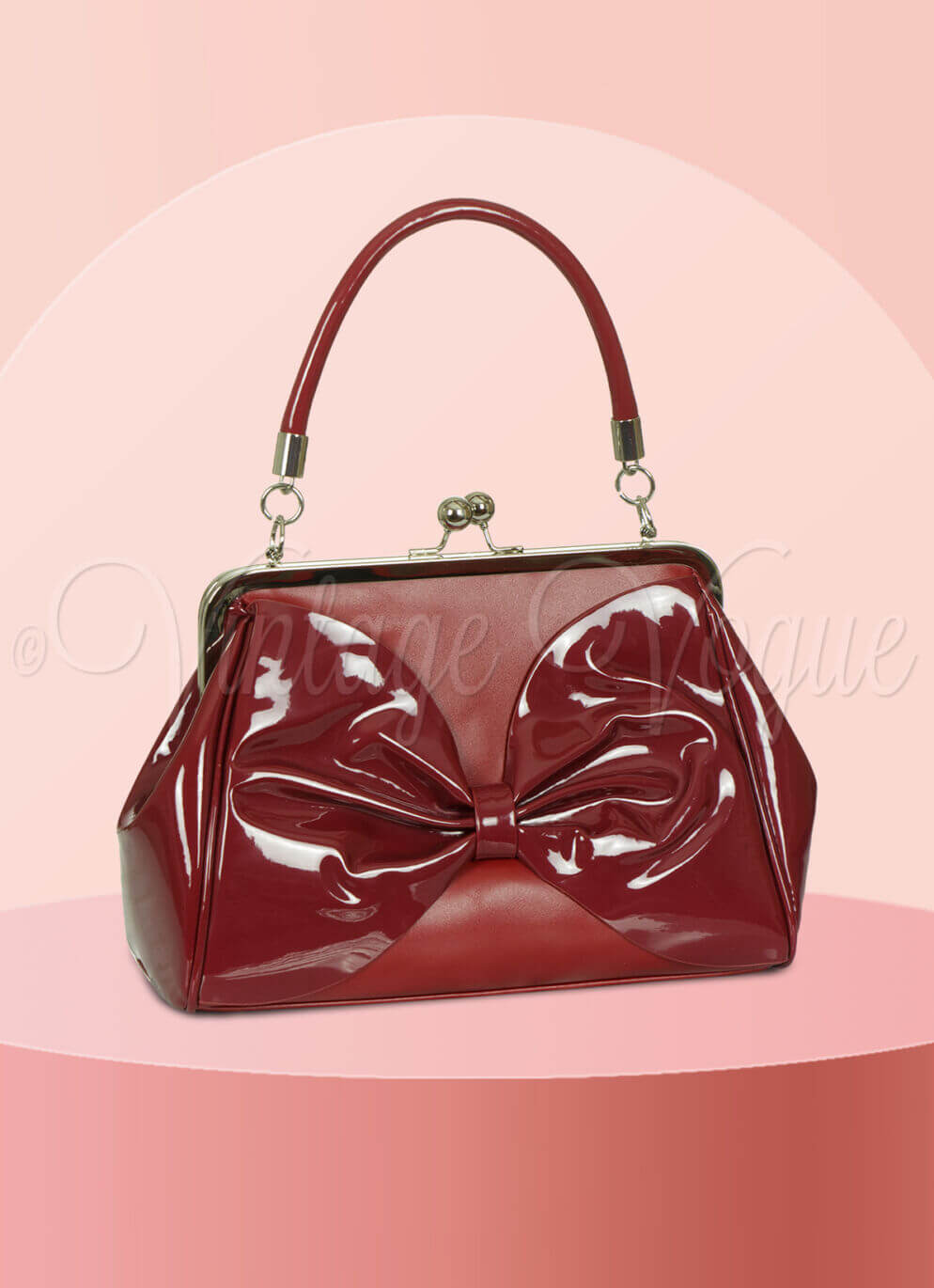 Banned Vintage Retro Lack Schleifen Handtasche “Hollywood Glam Bag” in Weinrot