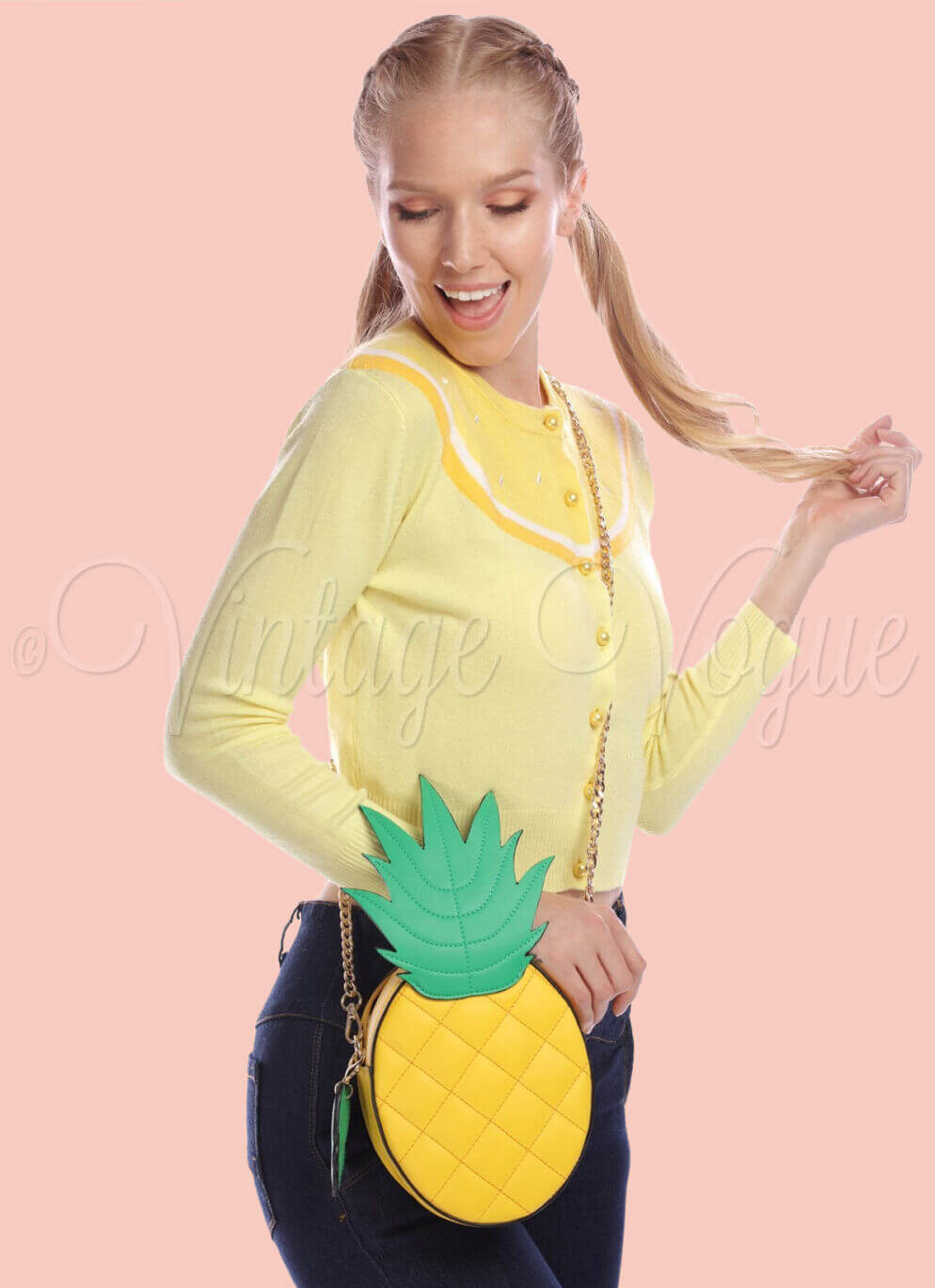 Collectif Vintage Retro Ananas Handtasche Mamba Pineapple Bag in Gelb