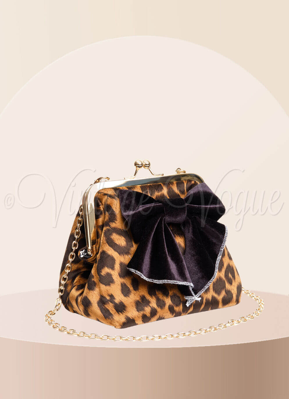 Lola Ramona 50's Retro Leopard Samt Clutch Tasche “Cutie Secret” in Braun & Schwarz