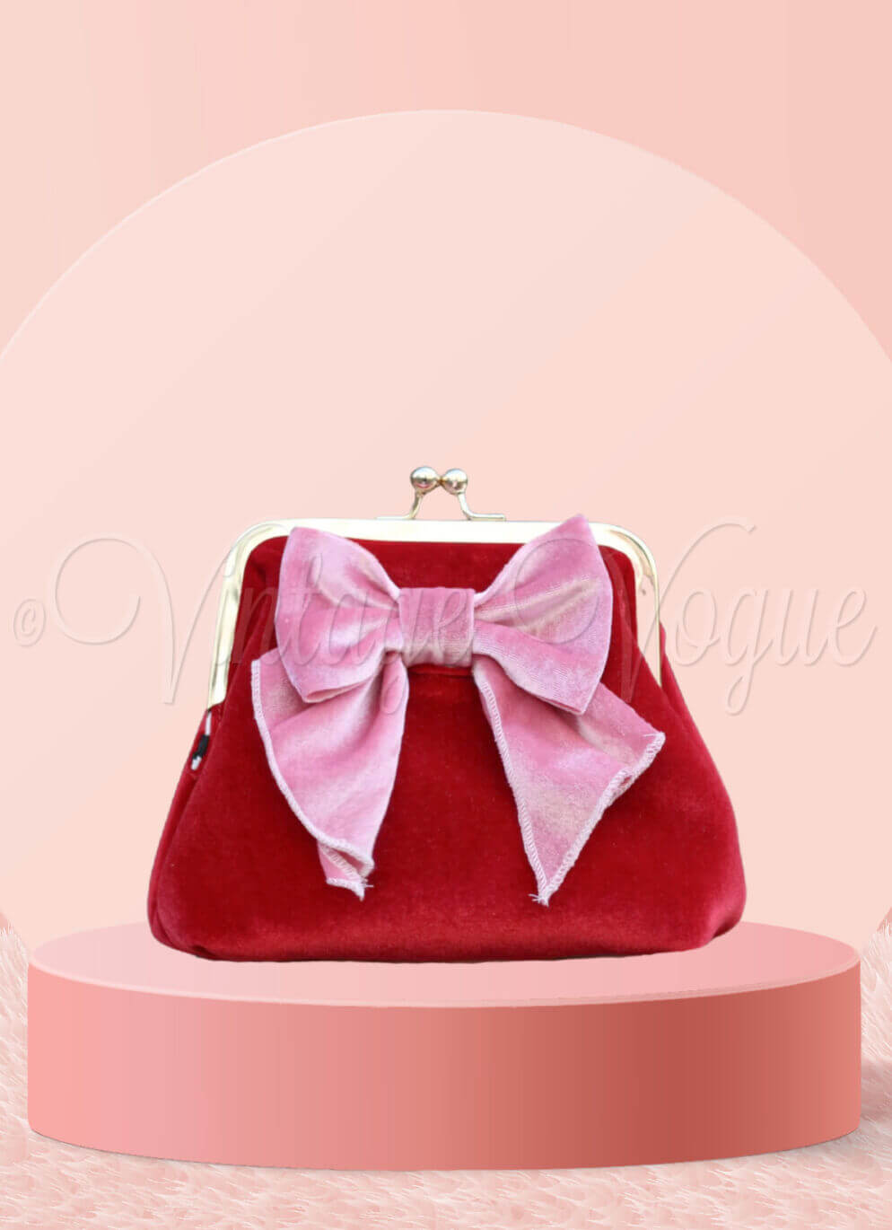 Lola Ramona 60's Retro Samt Clutch Tasche “Cutie Luxe” in Rot & Rosa