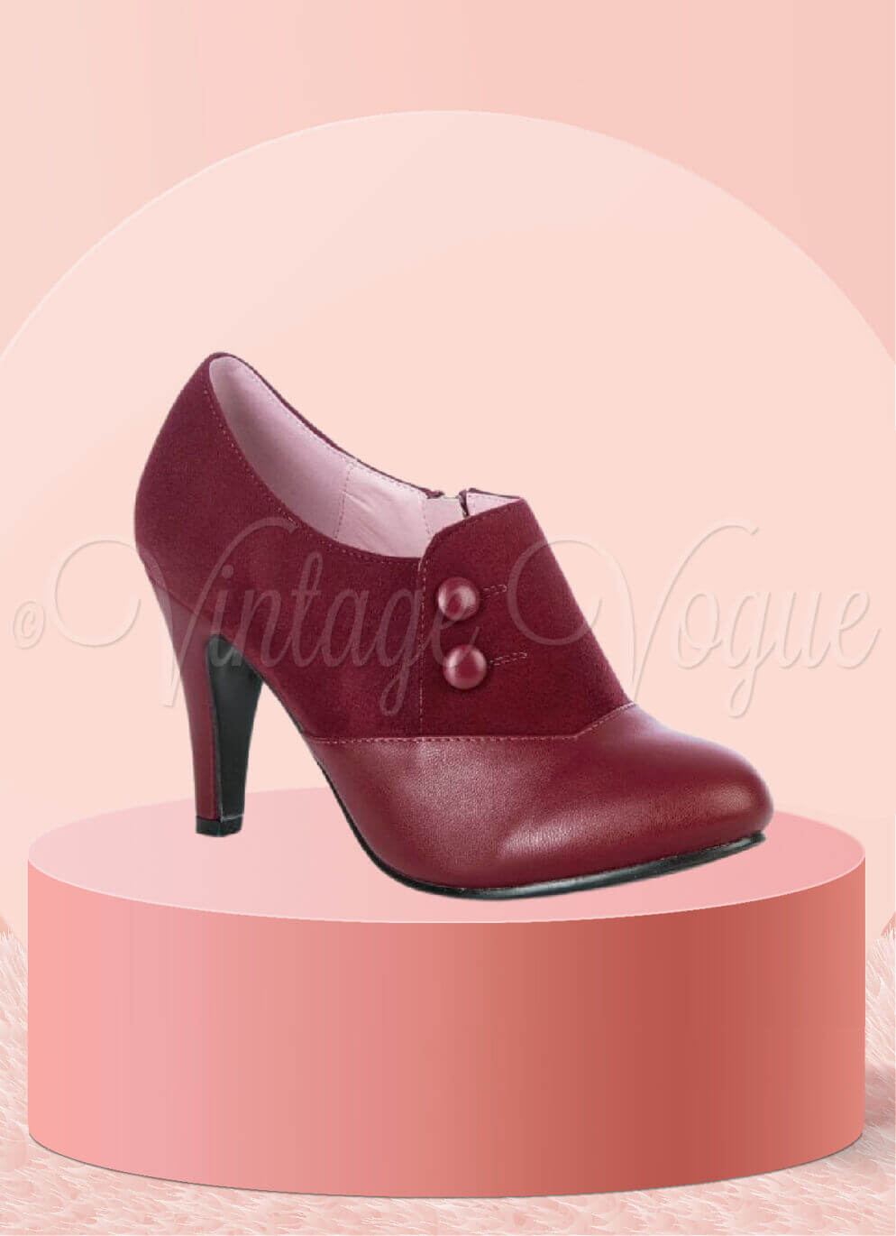 Lulu Hun 50er Jahre Retro Vintage Ankle Boots Pumps Maria in Weinrot