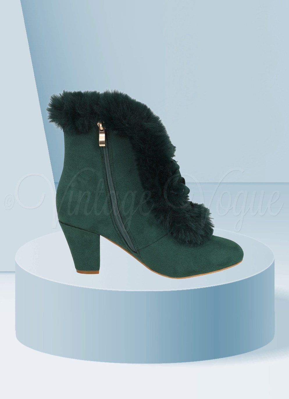 Lulu Hun 50er Jahre Retro Vintage Fell Boots Stiefelletten Tatiana in Dunkelgrün