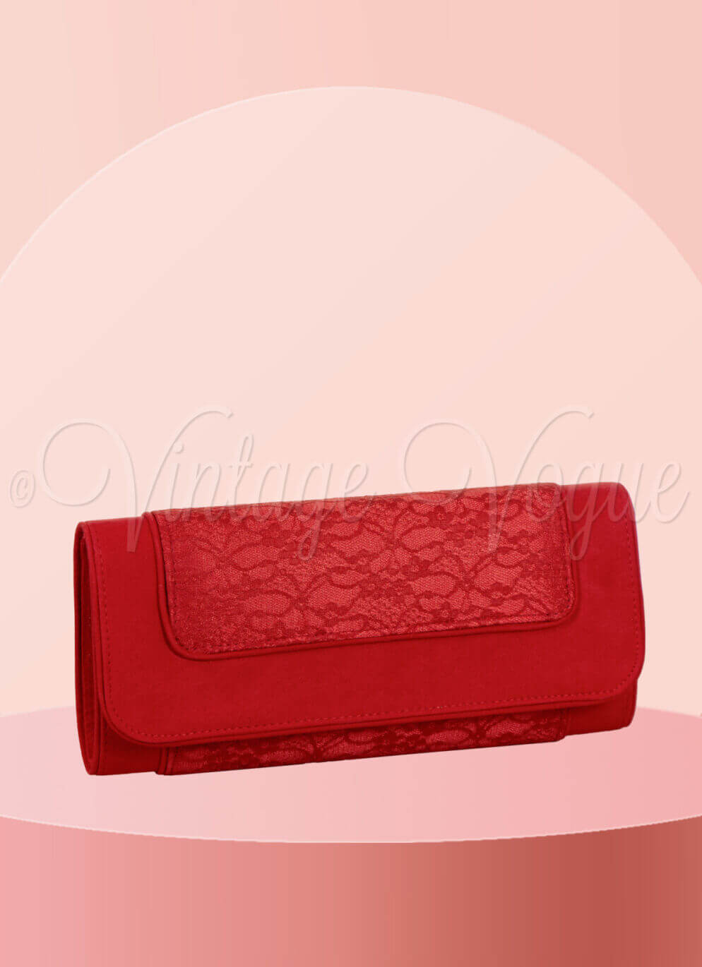 Ruby Shoo 40er Jahre Vintage Retro Spitzen Muster Clutch Tasche Tirana in Rot