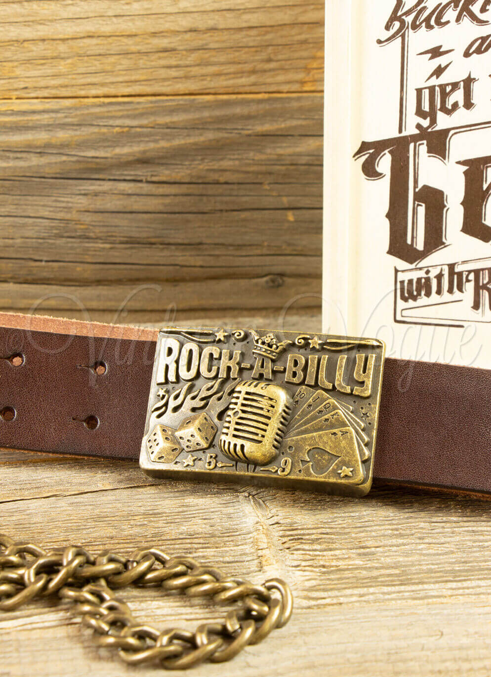 Rumble59 50er Jahre Rockabilly Retro Leder Gürtel mit Buckle Rockabilly